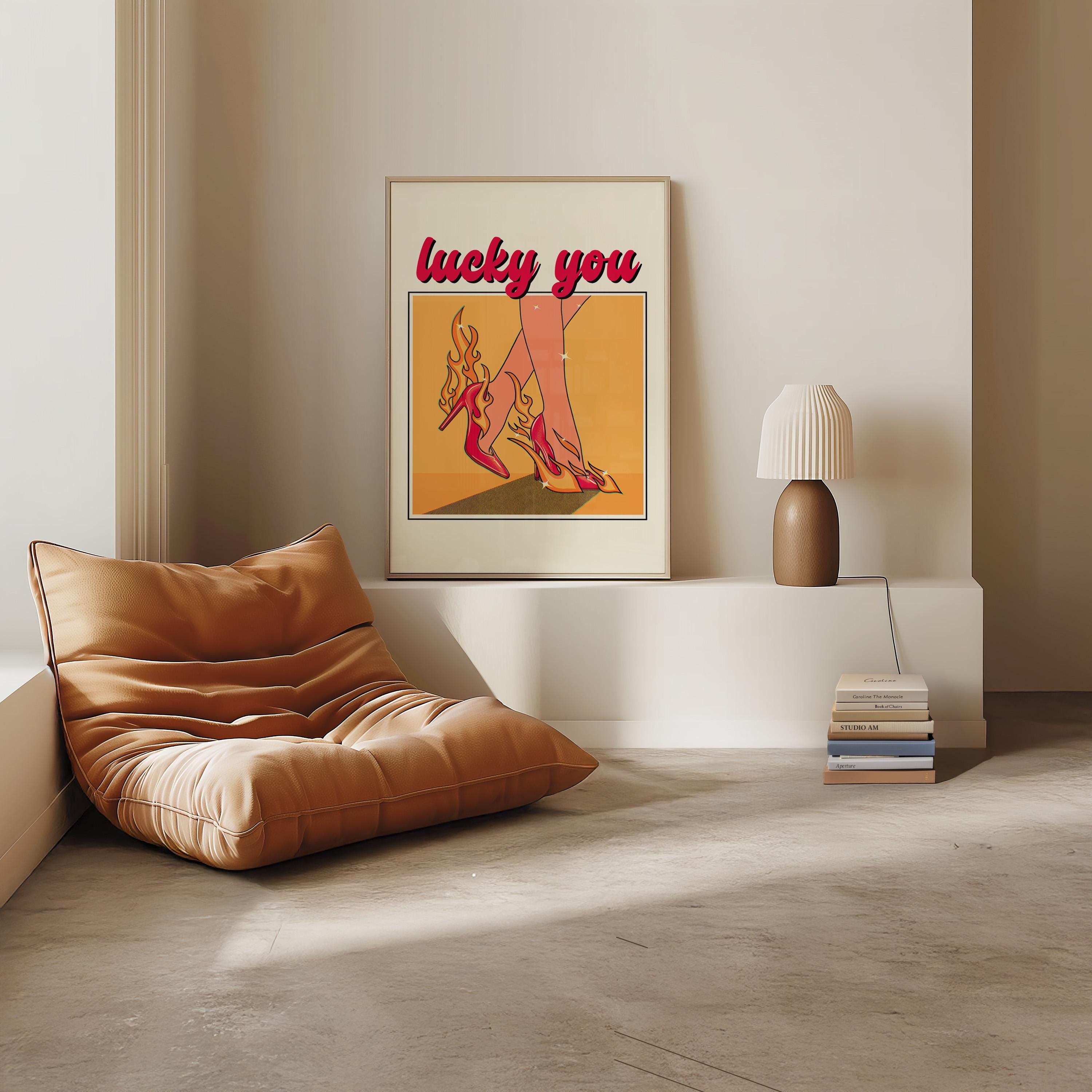 Retro Shoes Print, Vintage Wall Art, Modern Decor, Illustration Art, Stiletto Art Print, Lucky You Art, Y2K Art Print, Large Posters