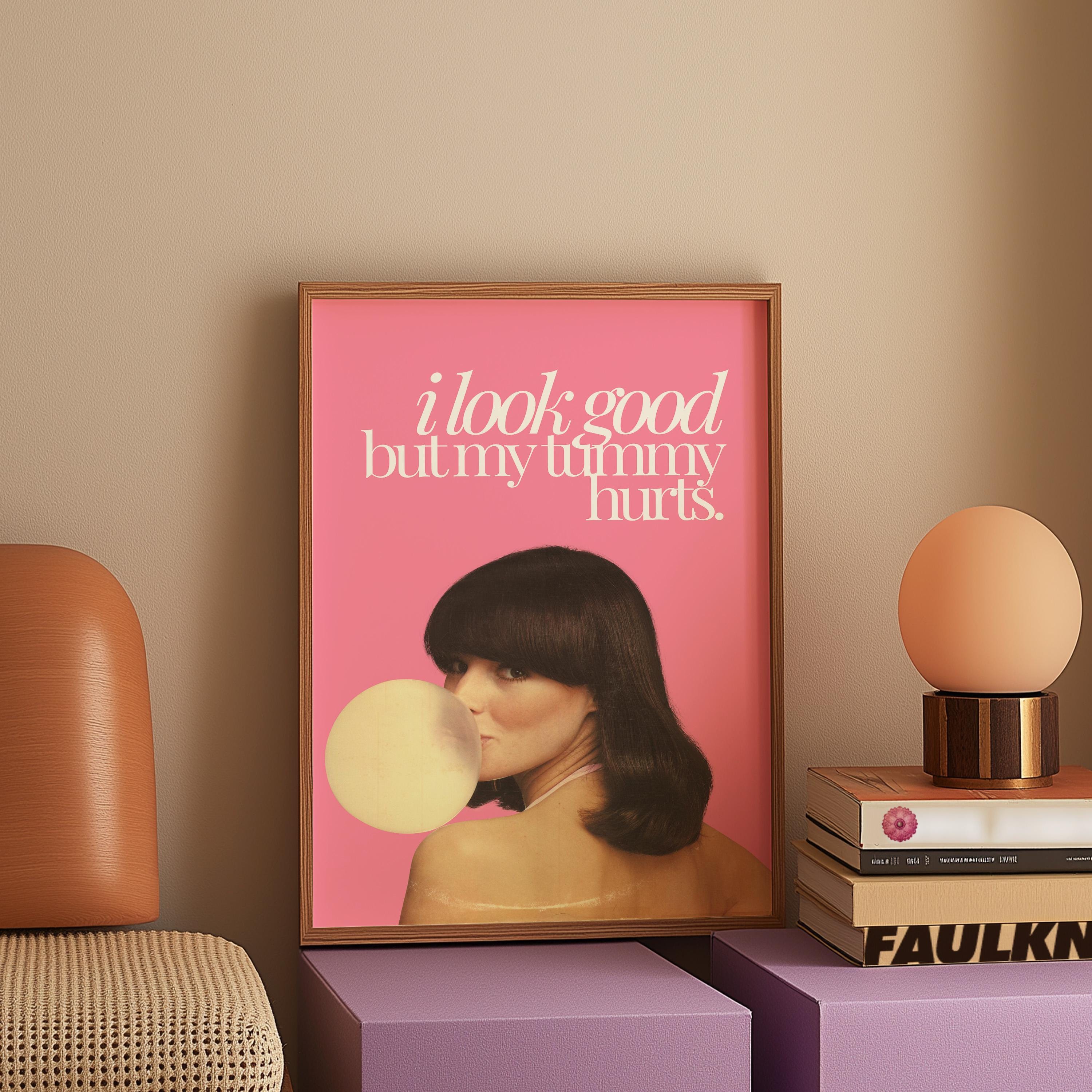 Tummy Hurts Art, Retro Aesthetic Art,Apartment Art,Feminist Art,Living Room Decor,Pulp Pinup Art, Pulp Art Print, Retro Funny Women Art