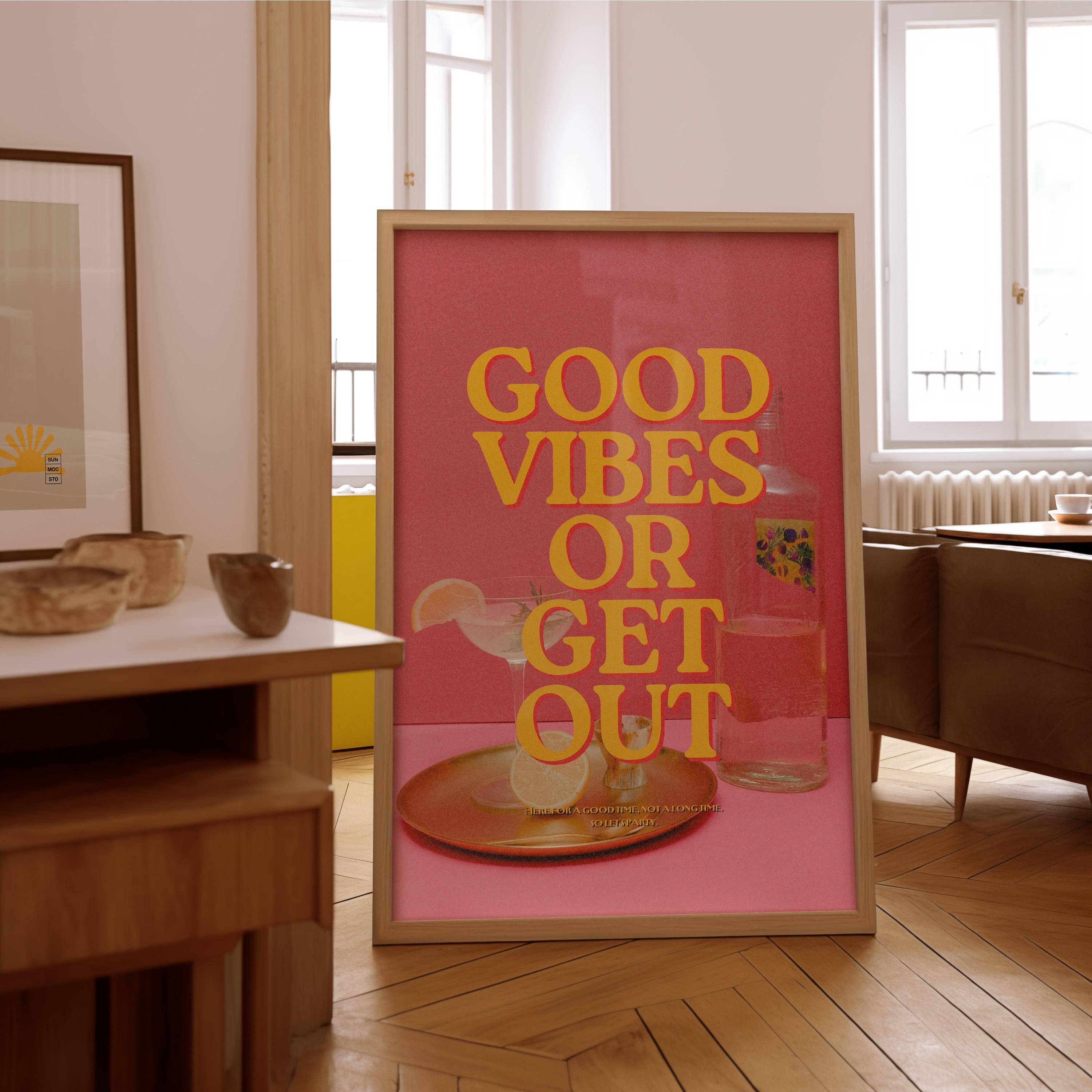 Good Vibes Art Print-Digital Art Prints-Cocktail Wall Art-Retro Photo Prints-Retro Photo Art Print-Preppy Art-Grainy Gradient-Trendy Print