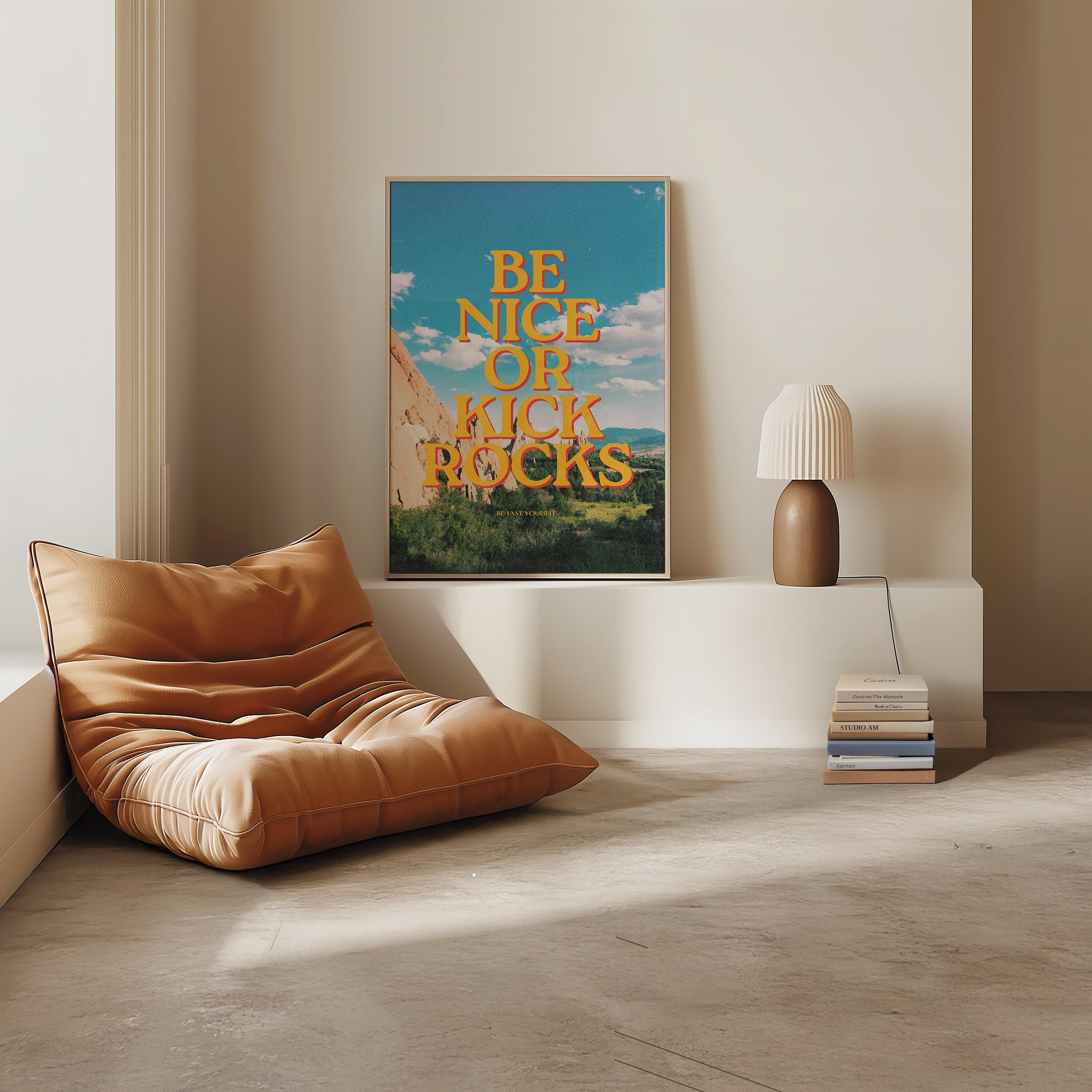 Be Nice Art Print, Bar Cart Art, Good Vibes Art Print, Positivity Art Prints, Positive Decor, Be Nice or Kick Rocks, gs print shoppe