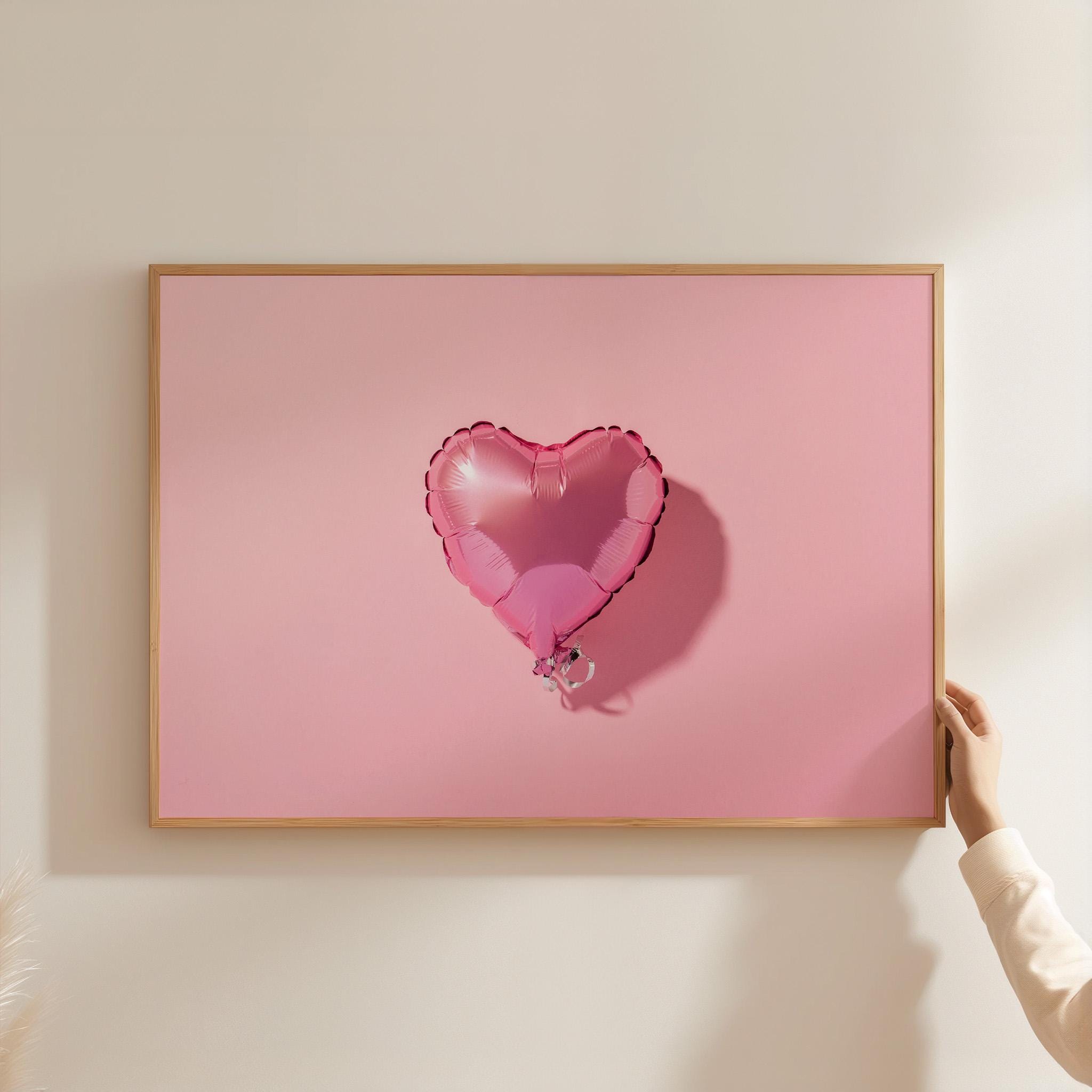 Heart Balloon Art-Digital Print-Retro Wall Art-Trendy Girly Print Art-Fun Pink Art-Downloadable Art-Pink Art Print-Preppy Poster-2000s Art