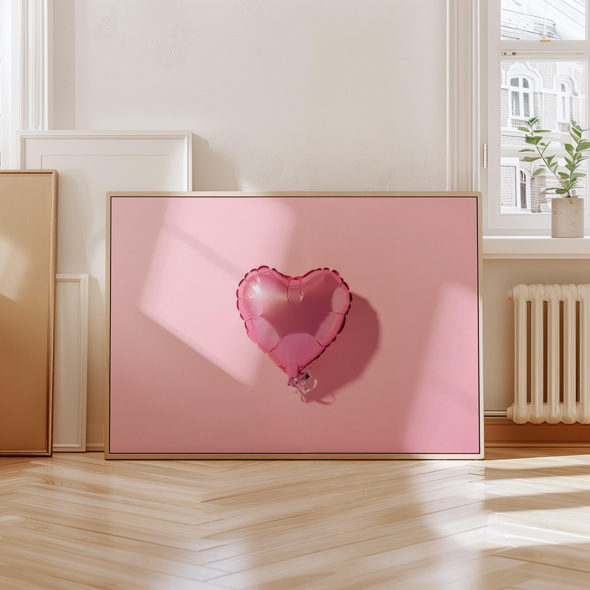 Heart Balloon Art-Digital Print-Retro Wall Art-Trendy Girly Print Art-Fun Pink Art-Downloadable Art-Pink Art Print-Preppy Poster-2000s Art