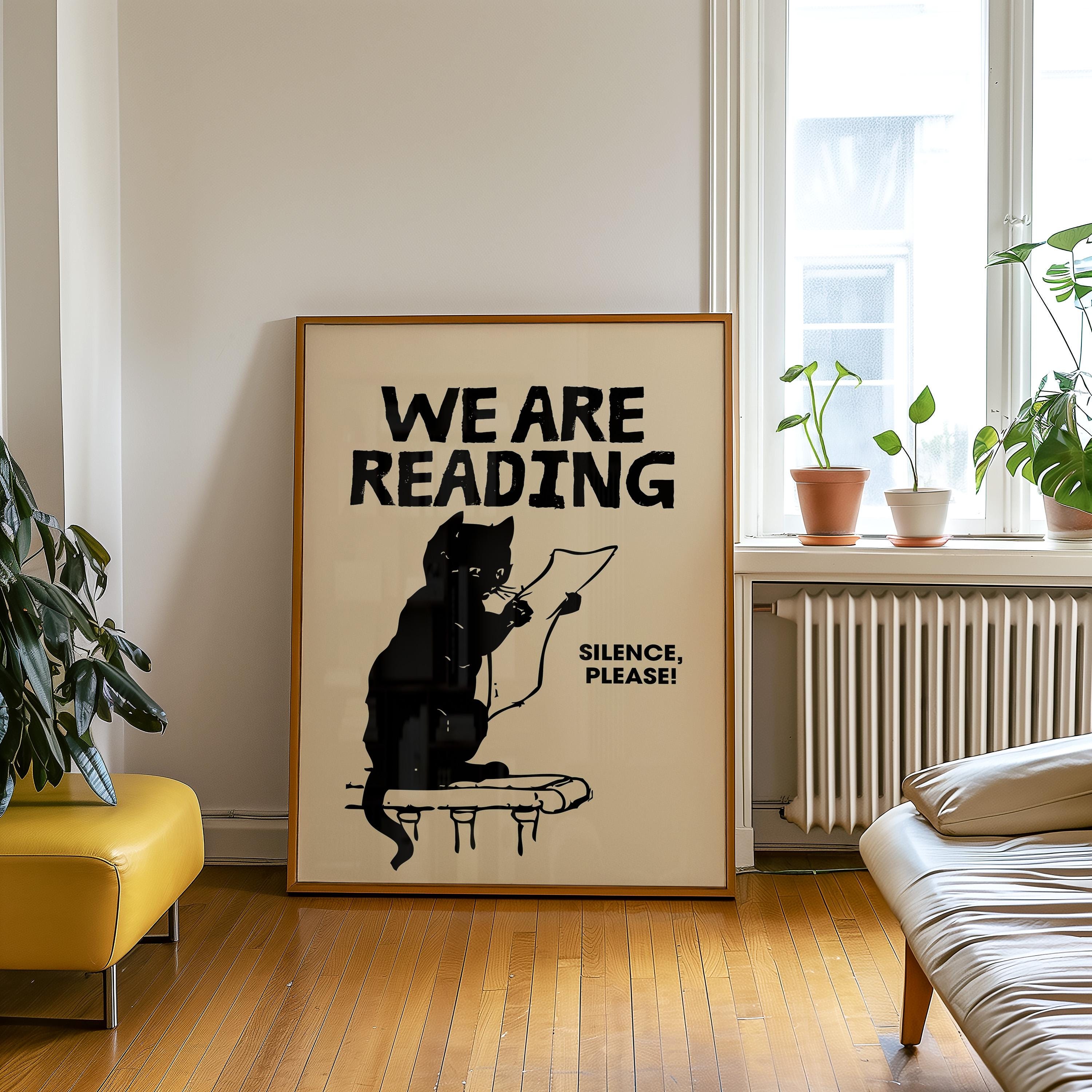 Funny Reading Poster, Retro Wall Art, Preppy Wall Art, Trendy Wall Decor, Cat Art Print, Vintage Print, Girly Wall Art, GS Print Shoppe