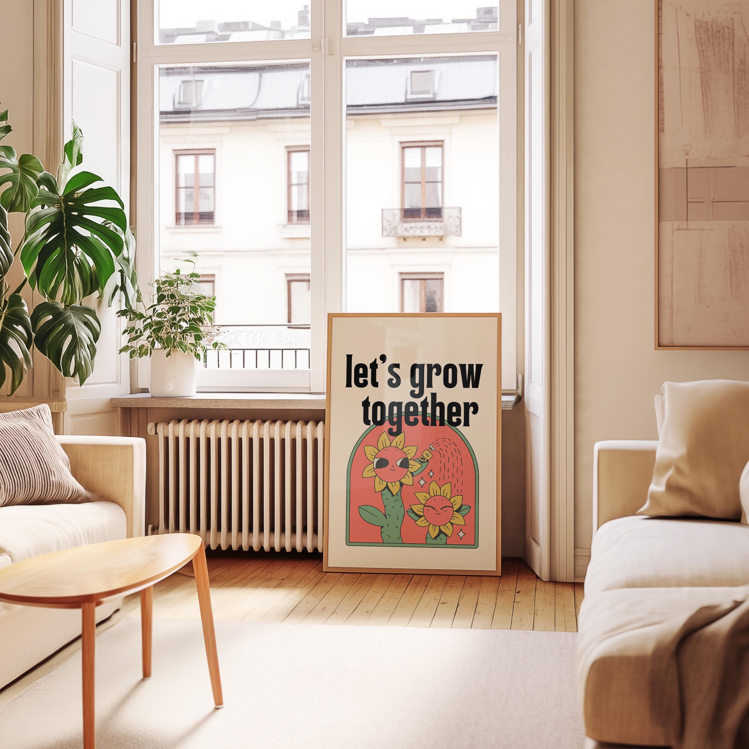 Let&#39;s Grow Together-Digital Download-Retro Friendship Print-Inspiration Art-Prints for school-Prints for Kids Room-Children Art-Flower Art