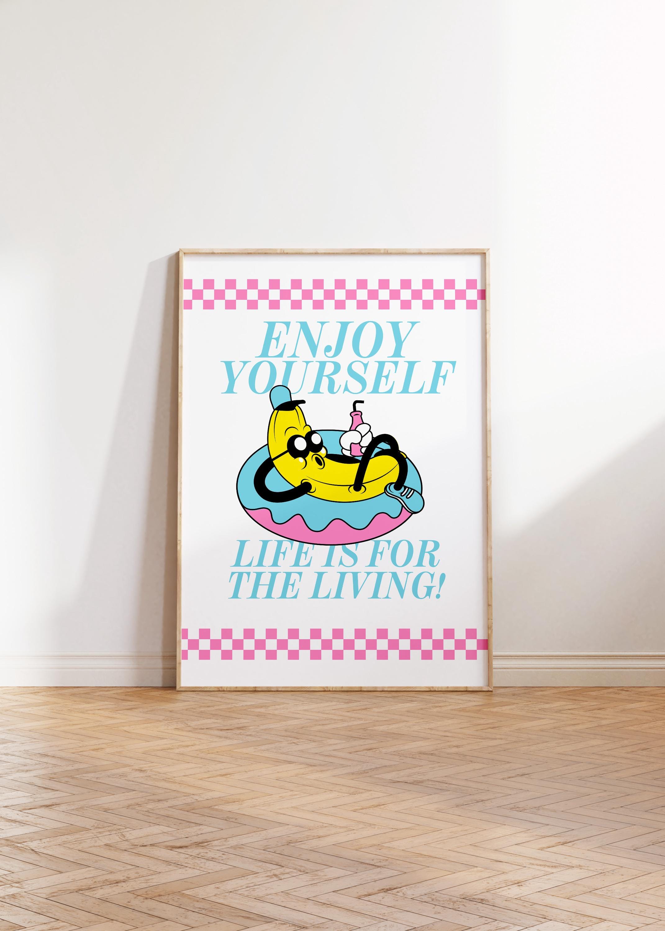 Cute Kids Wall Art, Retro Cartoon Poster, Retro Quote Print, Cartoon Prints, Kid Art, Enjoy your life art, gs print shoppe, retro doodle art