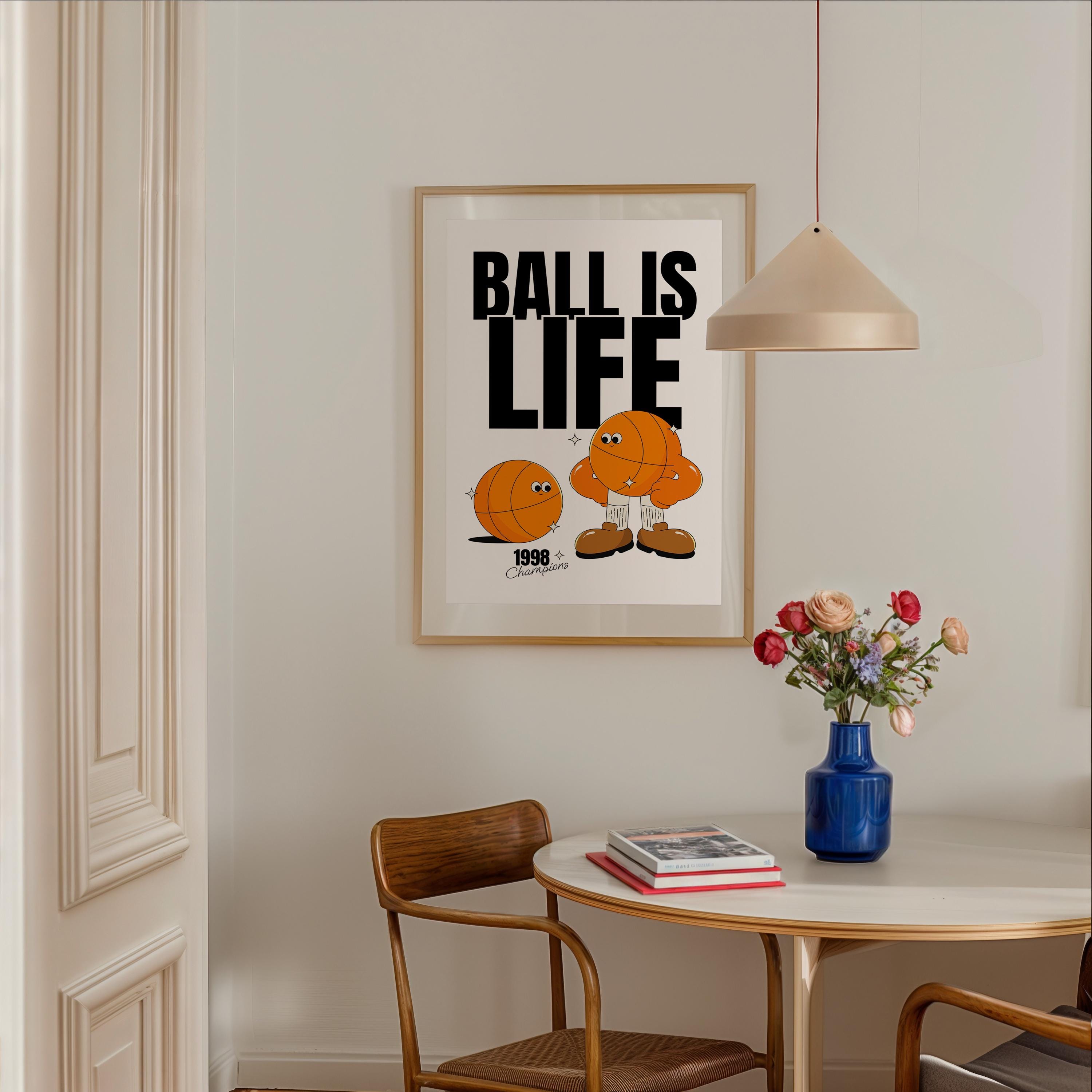 Ball is Life, Kids Room Art, Boys Room Poster, Digital Download, Basketball Cartoon, Basketball Poster, Basketball Mascot, BBall Art Print