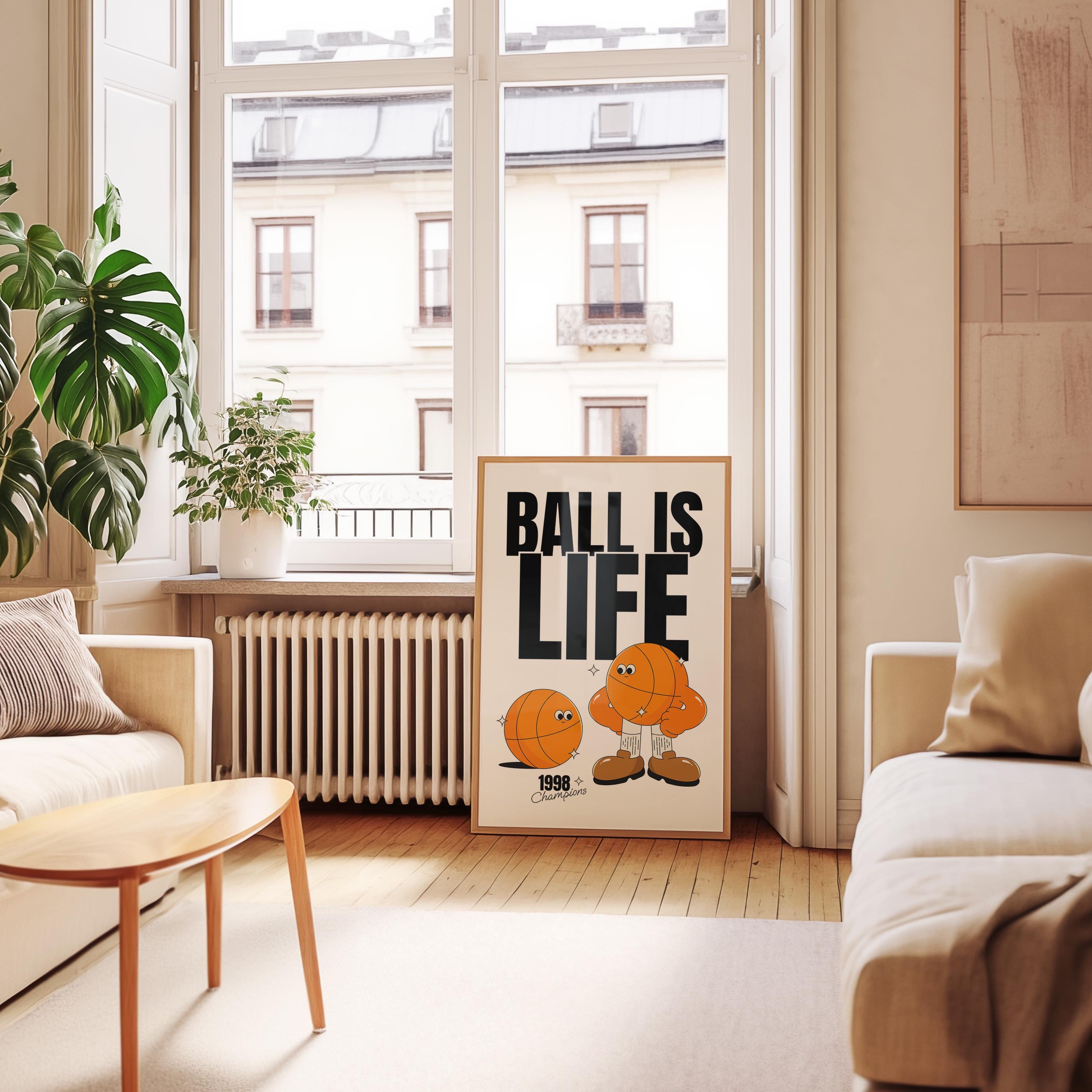 Ball is Life, Kids Room Art, Boys Room Poster, Digital Download, Basketball Cartoon, Basketball Poster, Basketball Mascot, BBall Art Print