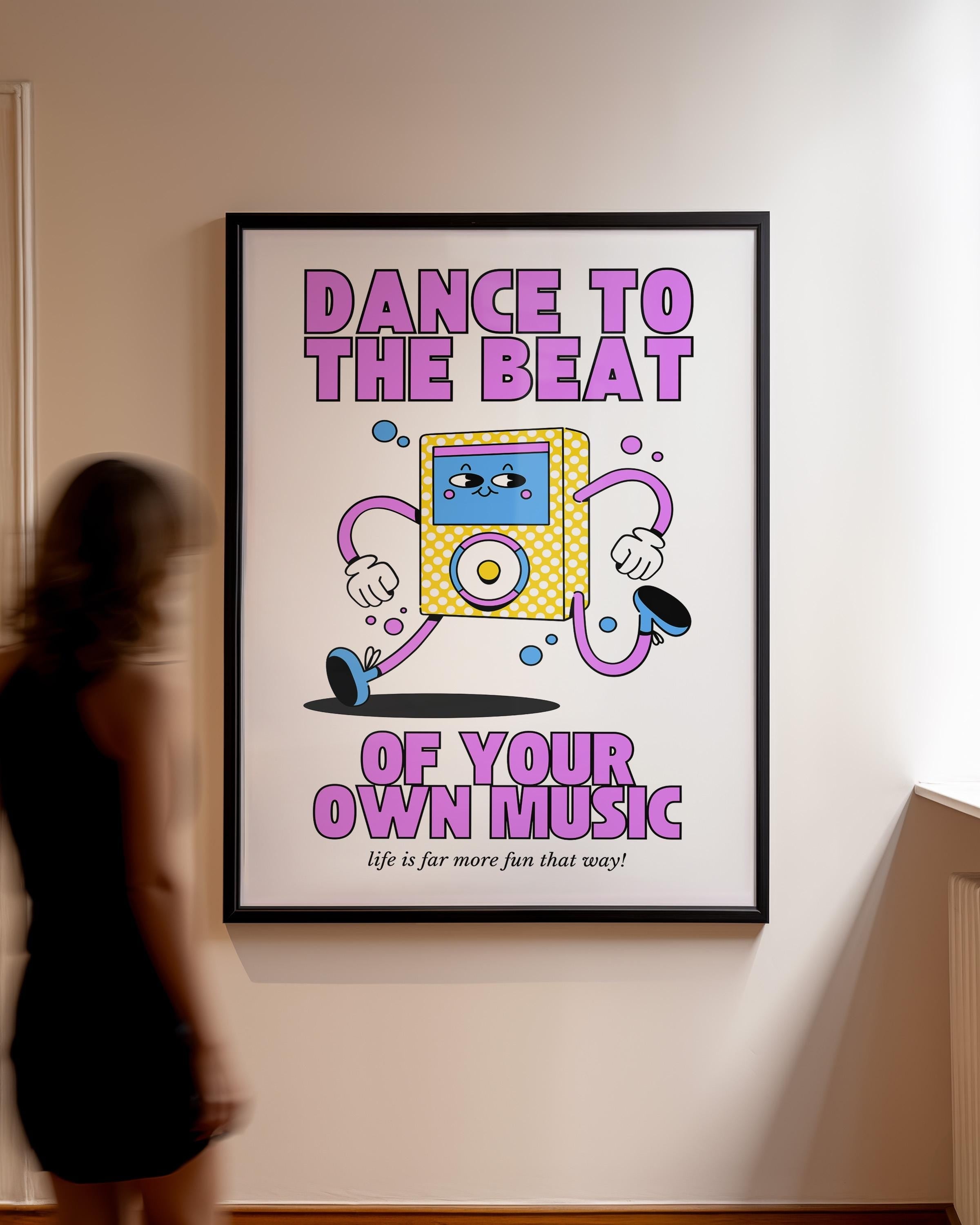 Dancing Art,Kids Room Art,Downloadable Print,Cartoon Art Print,Retro Character Art,Trendy Posters,Vintage Mascot Art,Cute Positive Art