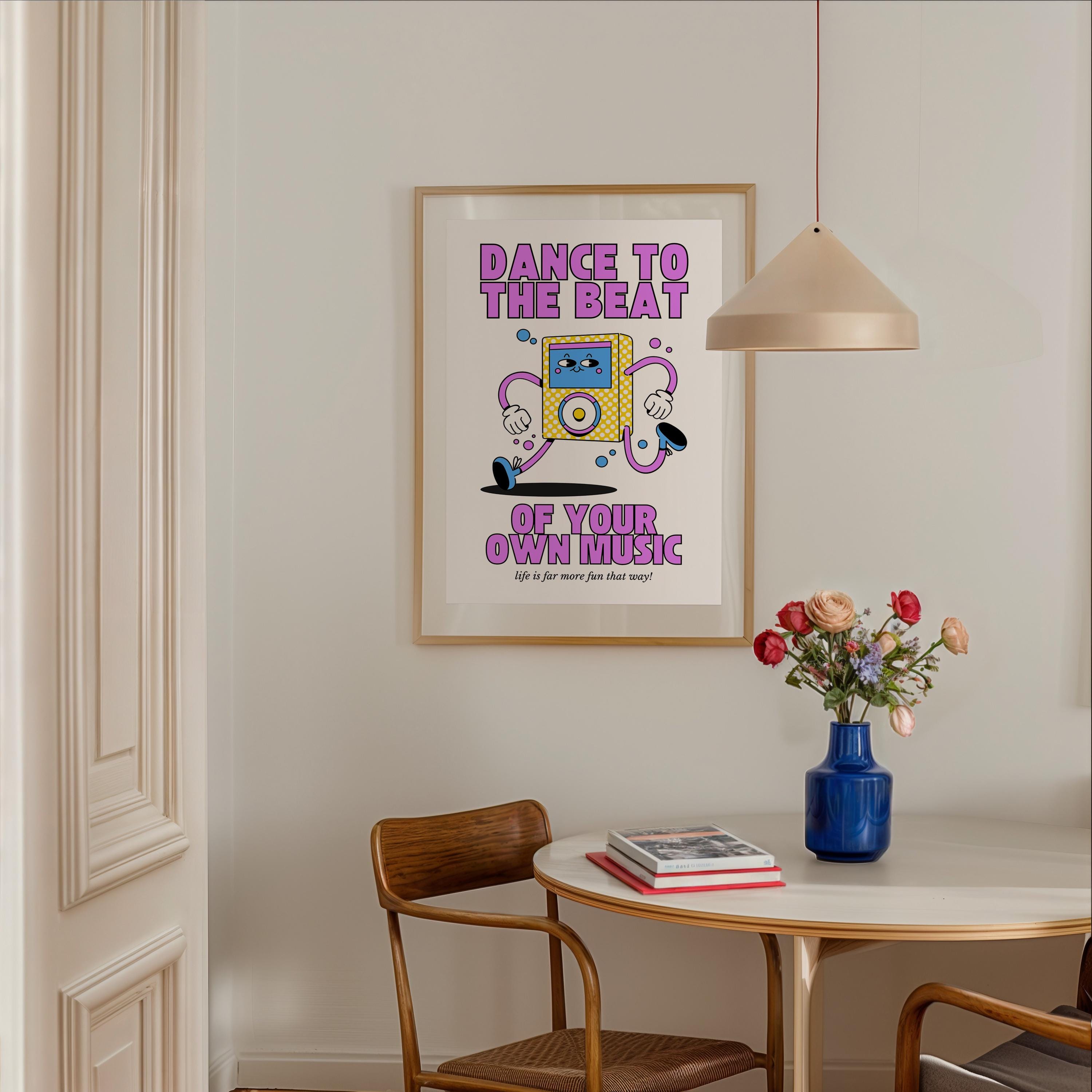 Dancing Art,Kids Room Art,Downloadable Print,Cartoon Art Print,Retro Character Art,Trendy Posters,Vintage Mascot Art,Cute Positive Art
