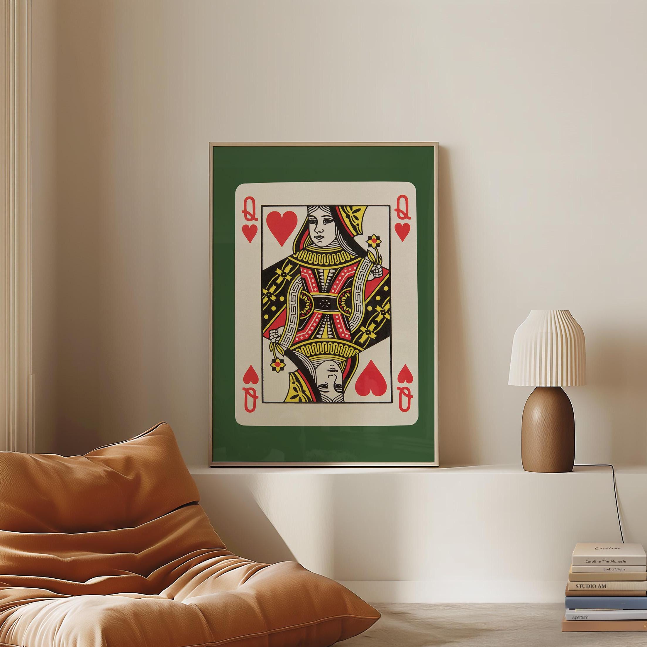 Queen Card Art-Digital Download-Wall Print-Retro Art Print-Queen Of Hearts-Playing Card-Downloadable Art-Trendy Art Print-Preppy Art Prints