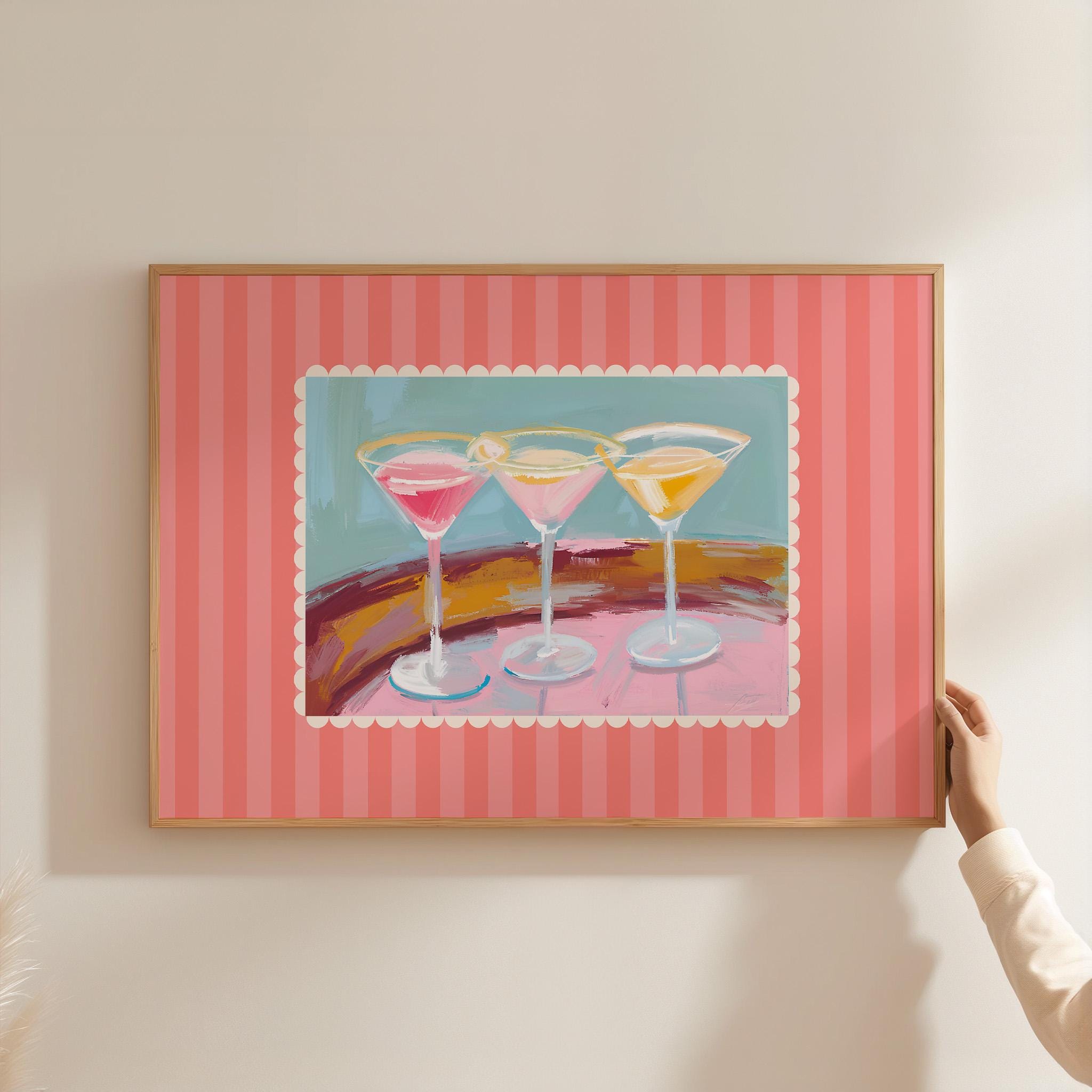 Pink wall art, Martini Glasses Art, Wall Art Bar, Retro cocktail wall, Martini Poster, Download Print, gs print shoppe, martini pink print