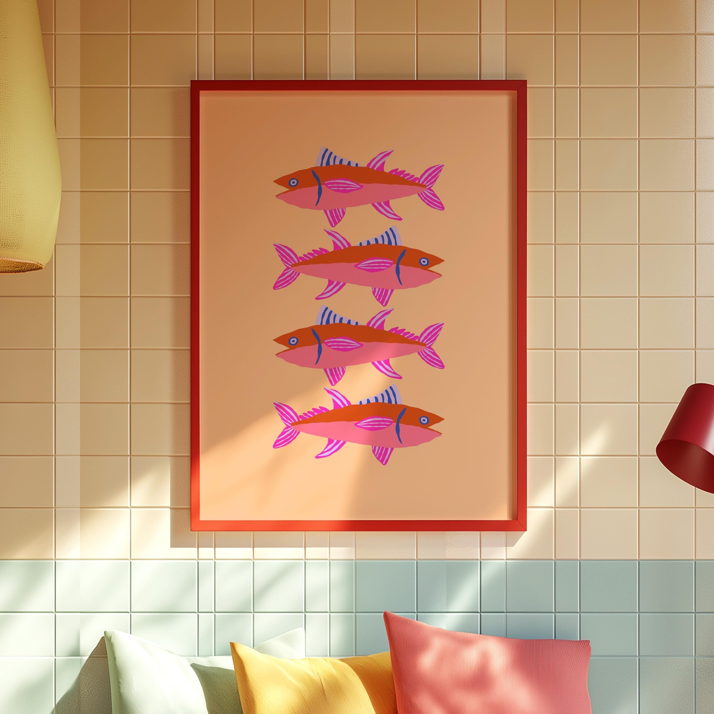 Pink  Poster Print, Fish Wall Art, Trendy Wall Art, Preppy Room Decor, Maximalist Decor, Printable Boho Wall Art, Boho Decor