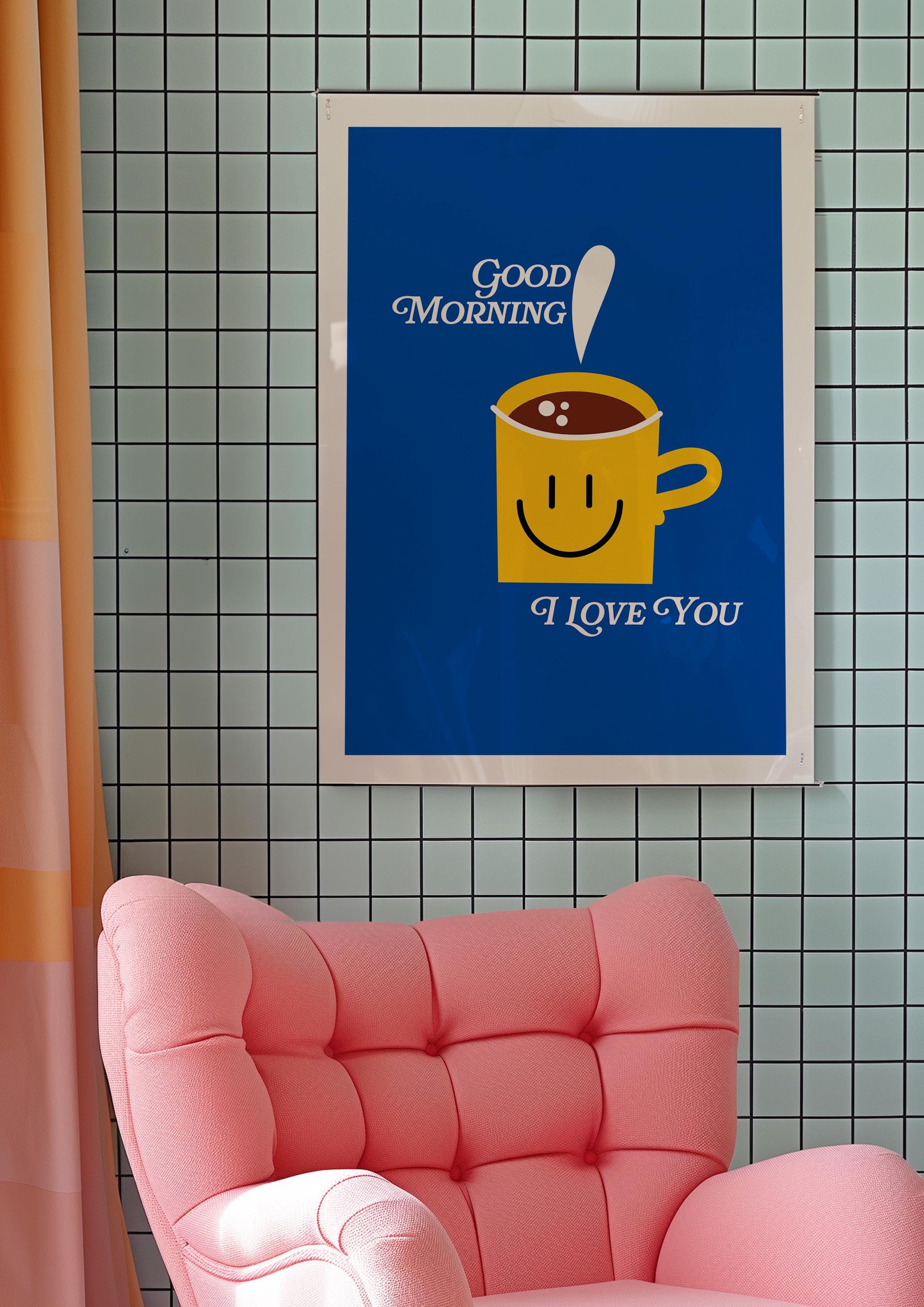 Digital Prints, Retro Art Print, Blue Art, Kitchen Art Print, Kitchen Art, Coffee Art Print, Coffee Cartoon Print, Funny Coffee Art