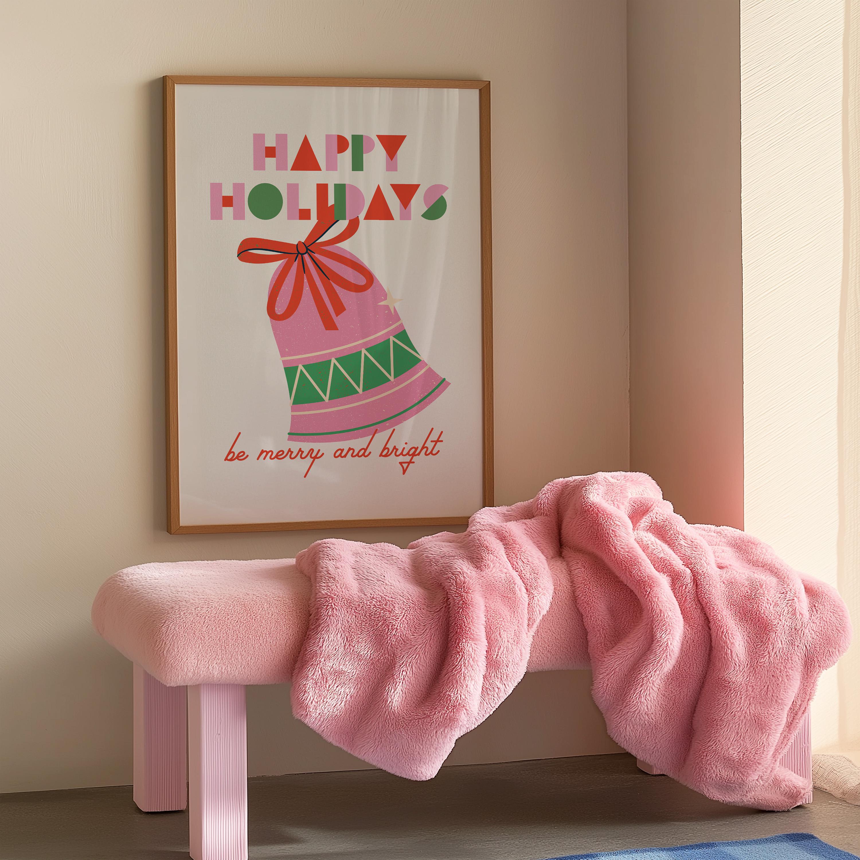 pink christmas decor, trendy christmas print, christmas wall art, holiday decor, gs print shoppe, digital decor, happy holidays art