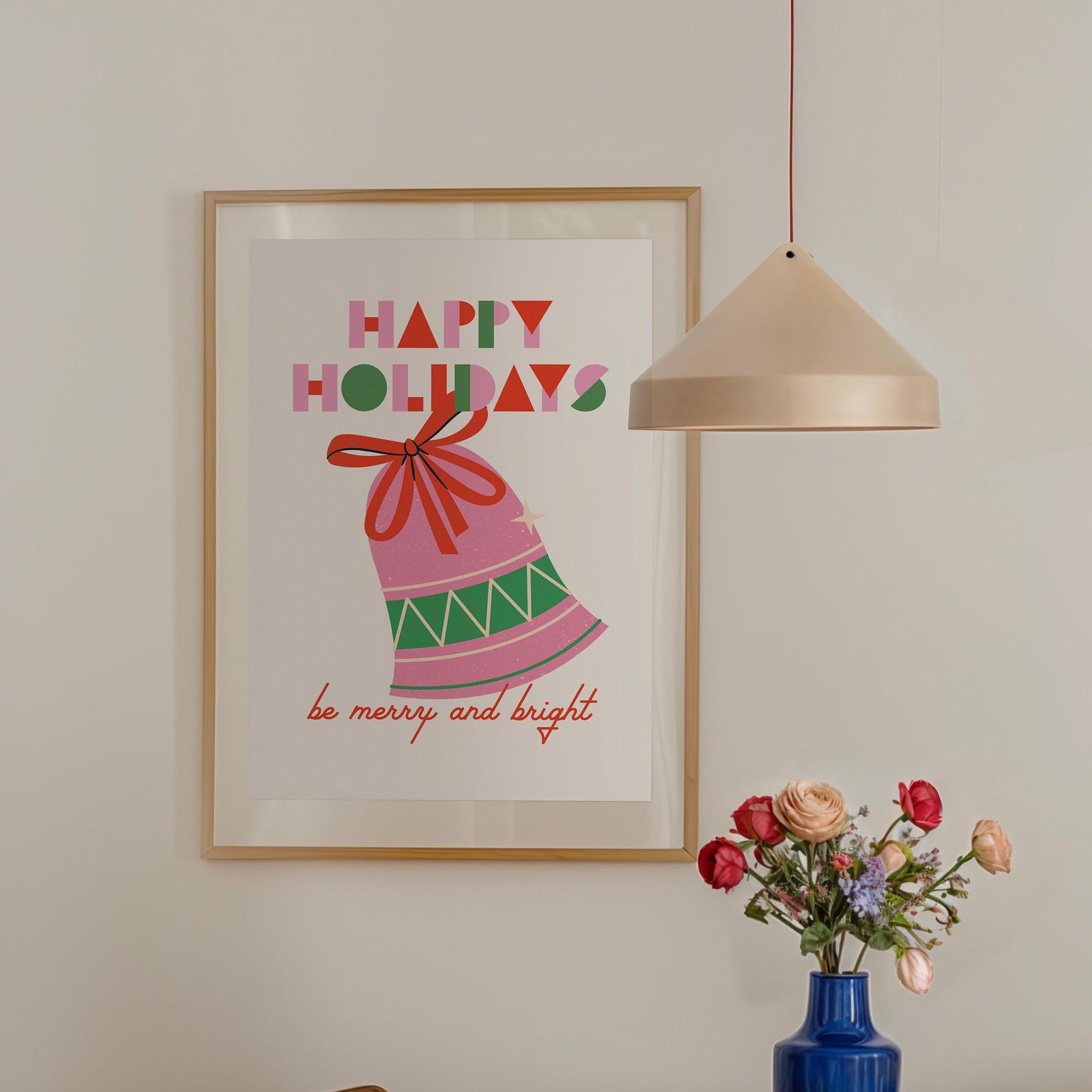 pink christmas decor, trendy christmas print, christmas wall art, holiday decor, gs print shoppe, digital decor, happy holidays art