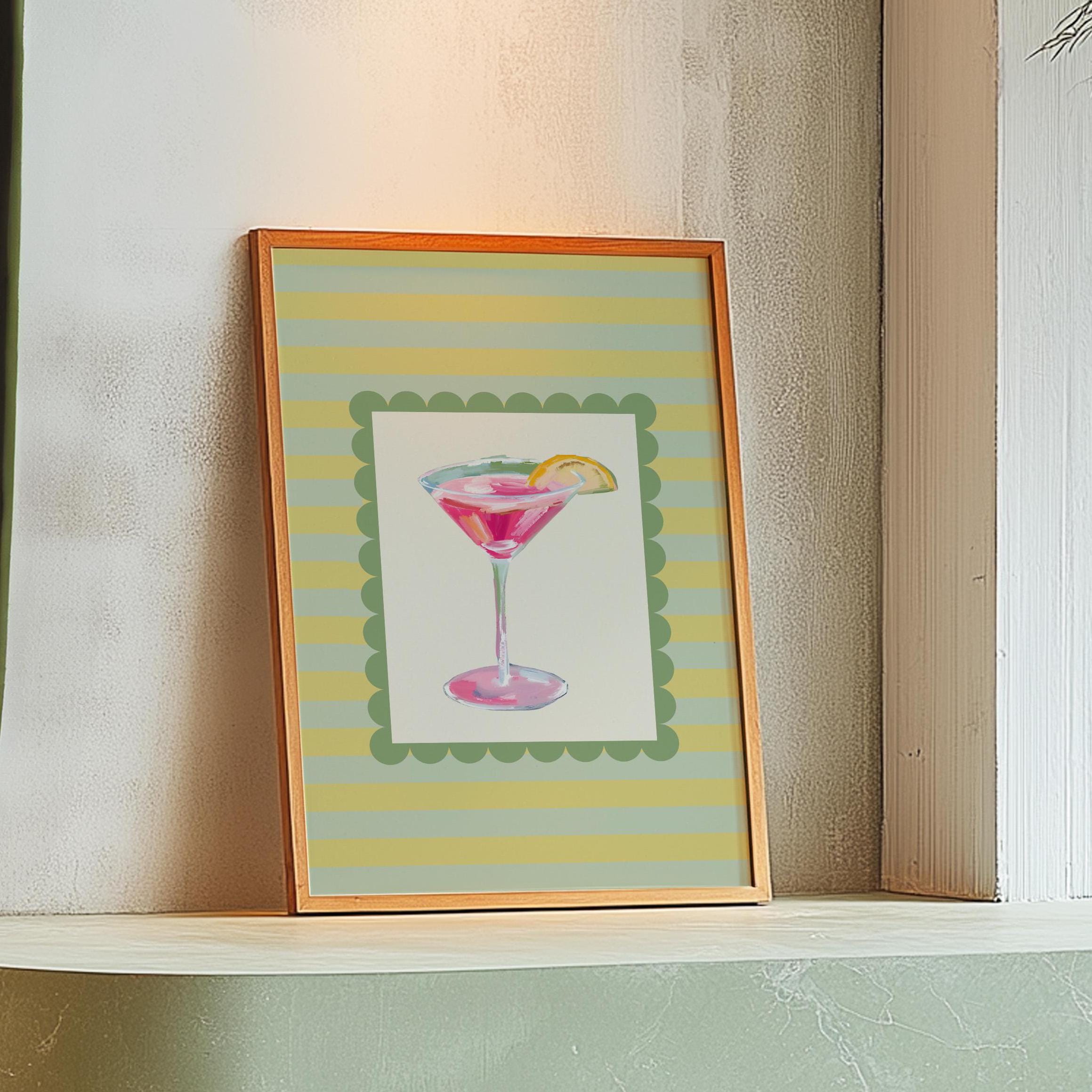 Retro Cocktail Print, Cosmopolitan Cosmo, Digital Drink Poster, Bar Cart Art Print, Cocktail Collage, Gallery Wall Print, Girly Print