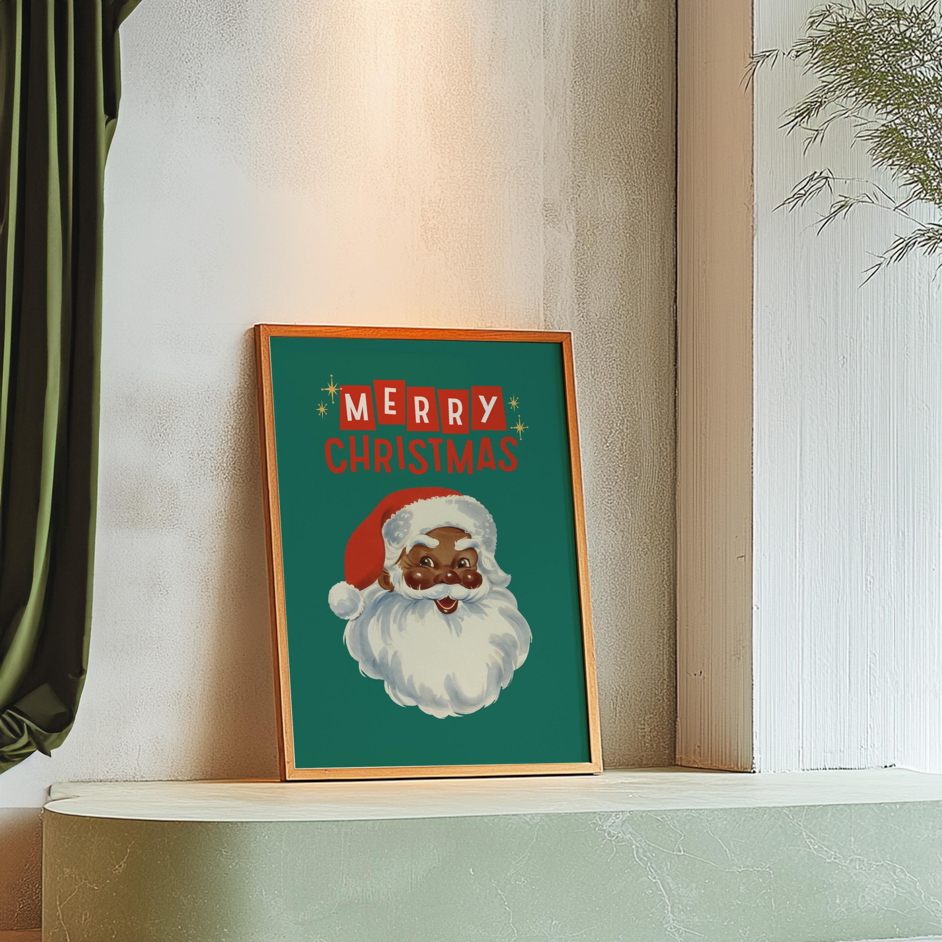 Retro Santa Print, Christmas Printable Art, Retro Santa Art, Retro Holiday Poster, Holiday Decor, Xmas Poster, Santa Art, GS print Shoppe