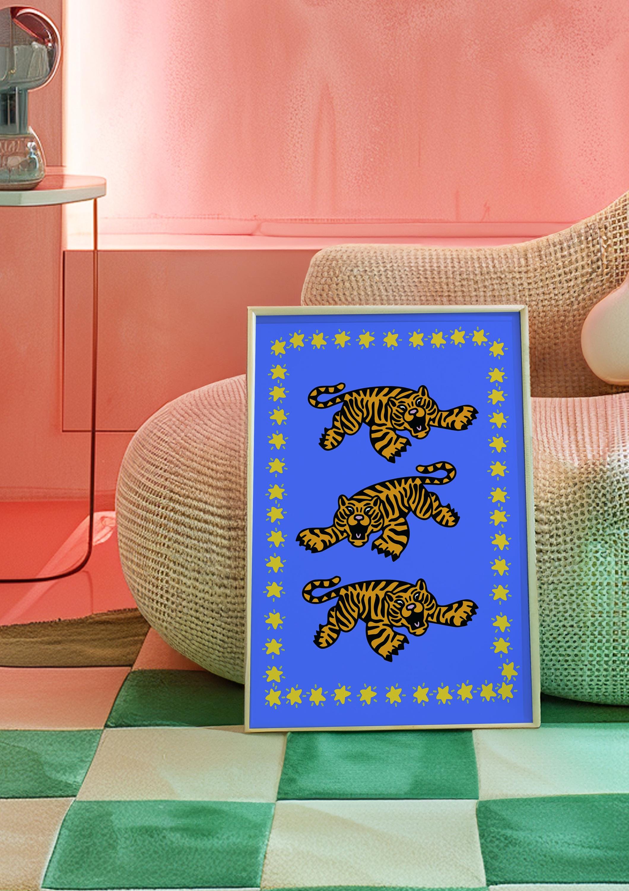 Tiger Art Print, Green Art, Kids Art Print, Tiger Art, Tiger Posters, Tiger Cartoon Print, Funny Cute Animal Art, GS print shoppe