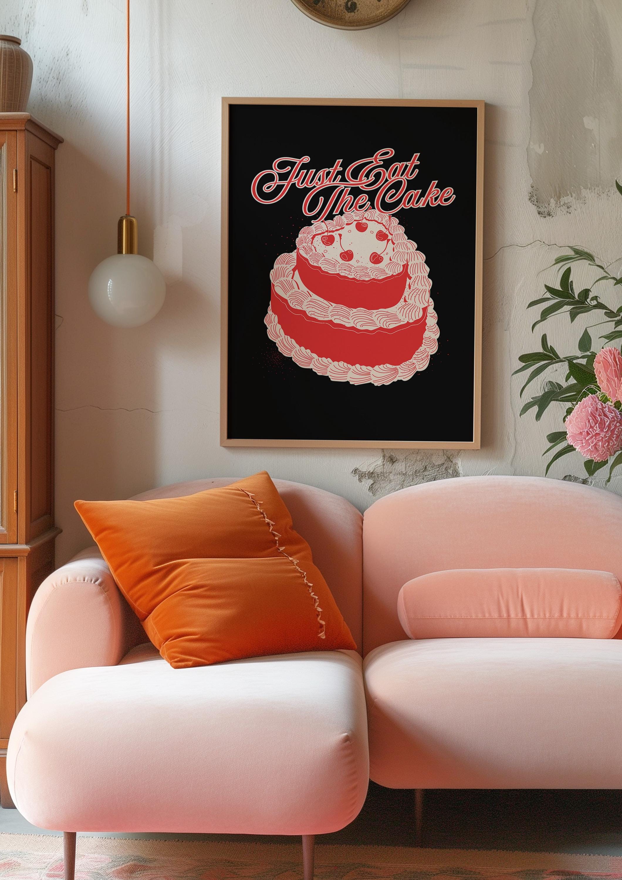 Cake Art, Digital Print, Cake Poster, Trendy Art, Trendy Wall Art Print, Kitchen, Pink Kitchen Wall Decor, Pink Cake Art, Heart Cake Art