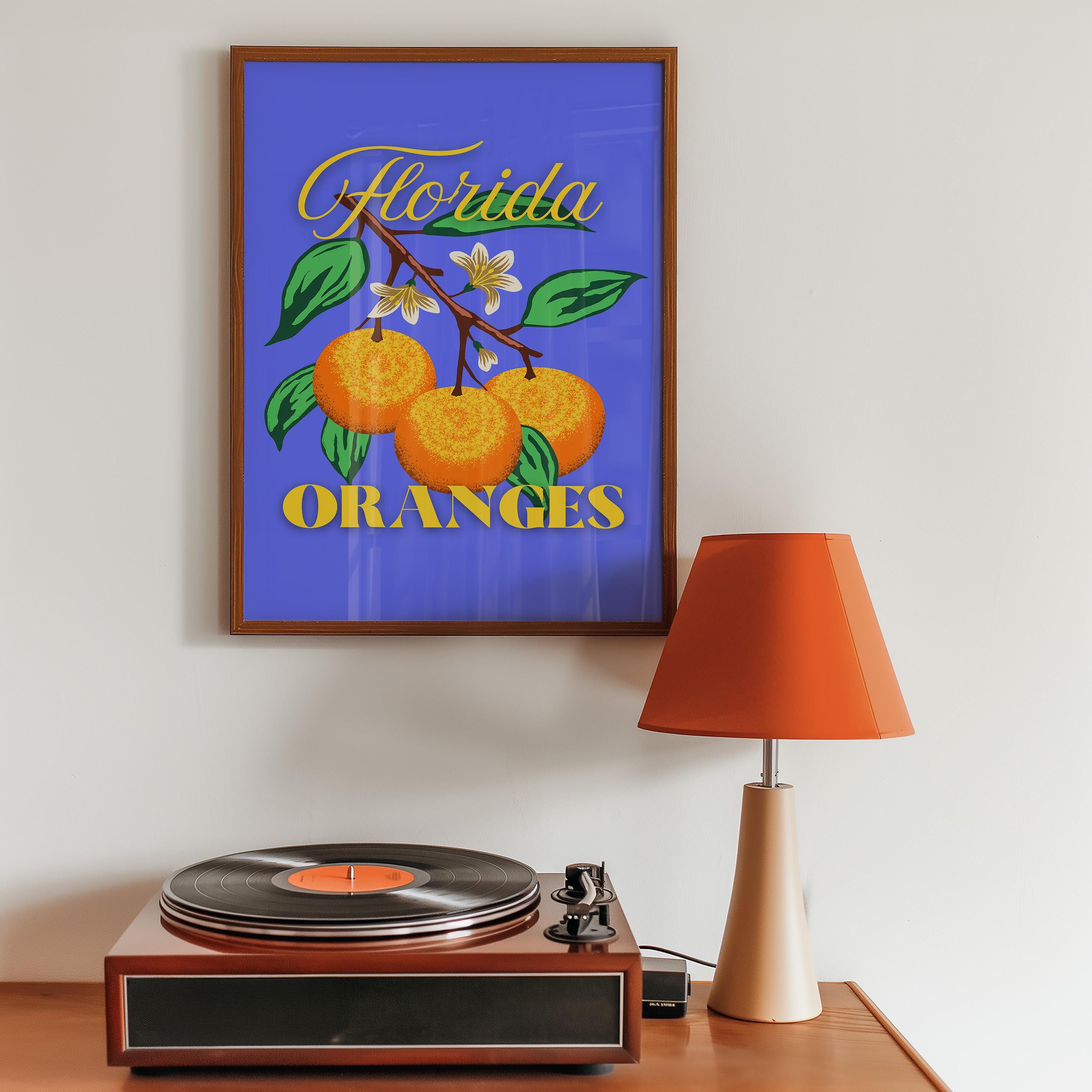 Fruit Print, Kitchen Food Art Poster, Trendy Retro Fruit Illustration, Dining Art Wall, Funky Kitchen Decor, Digital Download Art, Orange