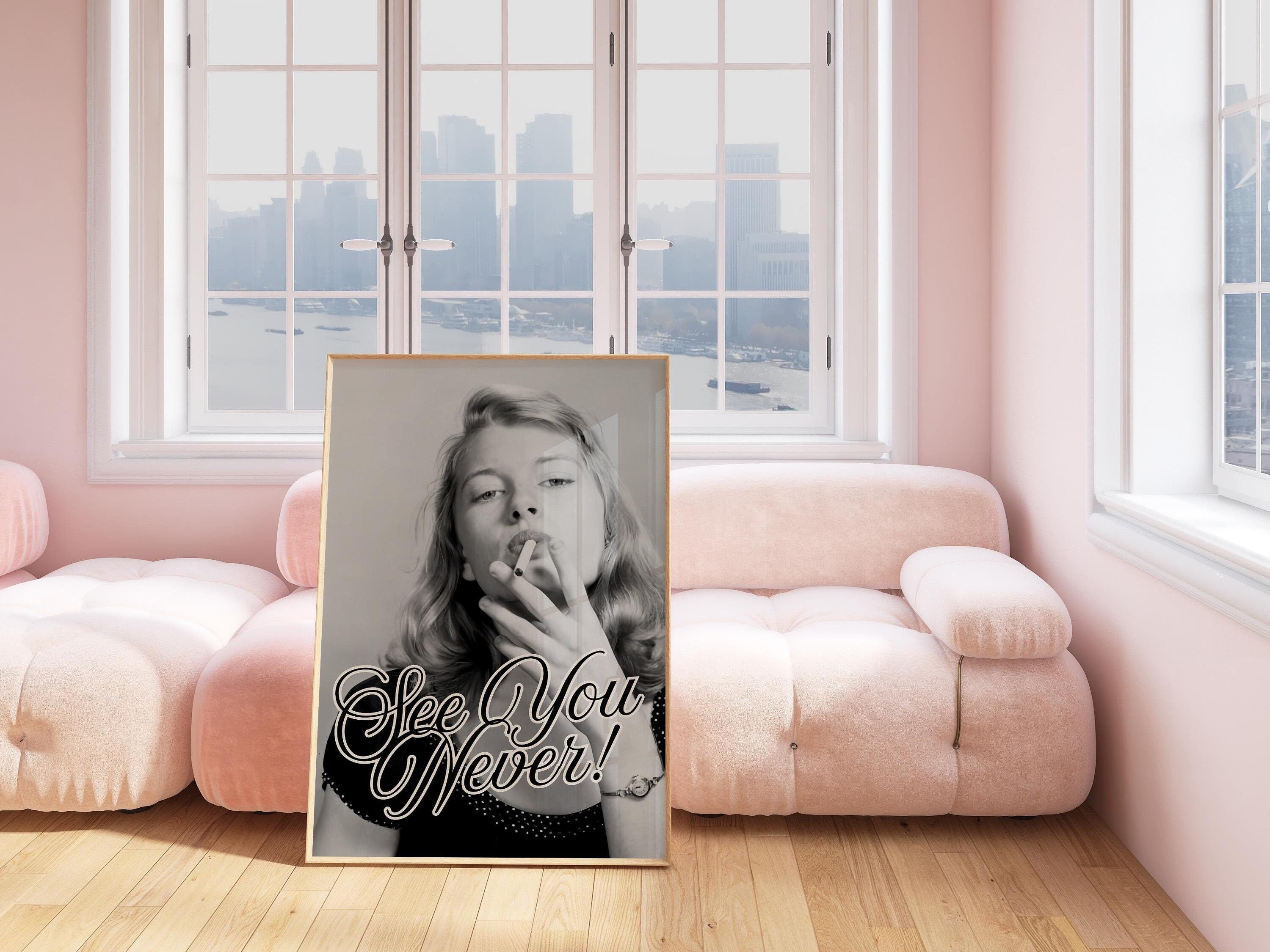 See You Never, Retro Photo Art Print, Girly Art Decor, Apartment Art, Bar Cart Print, Smoking Art Print, Vintage Photo, GS Print Shoppe