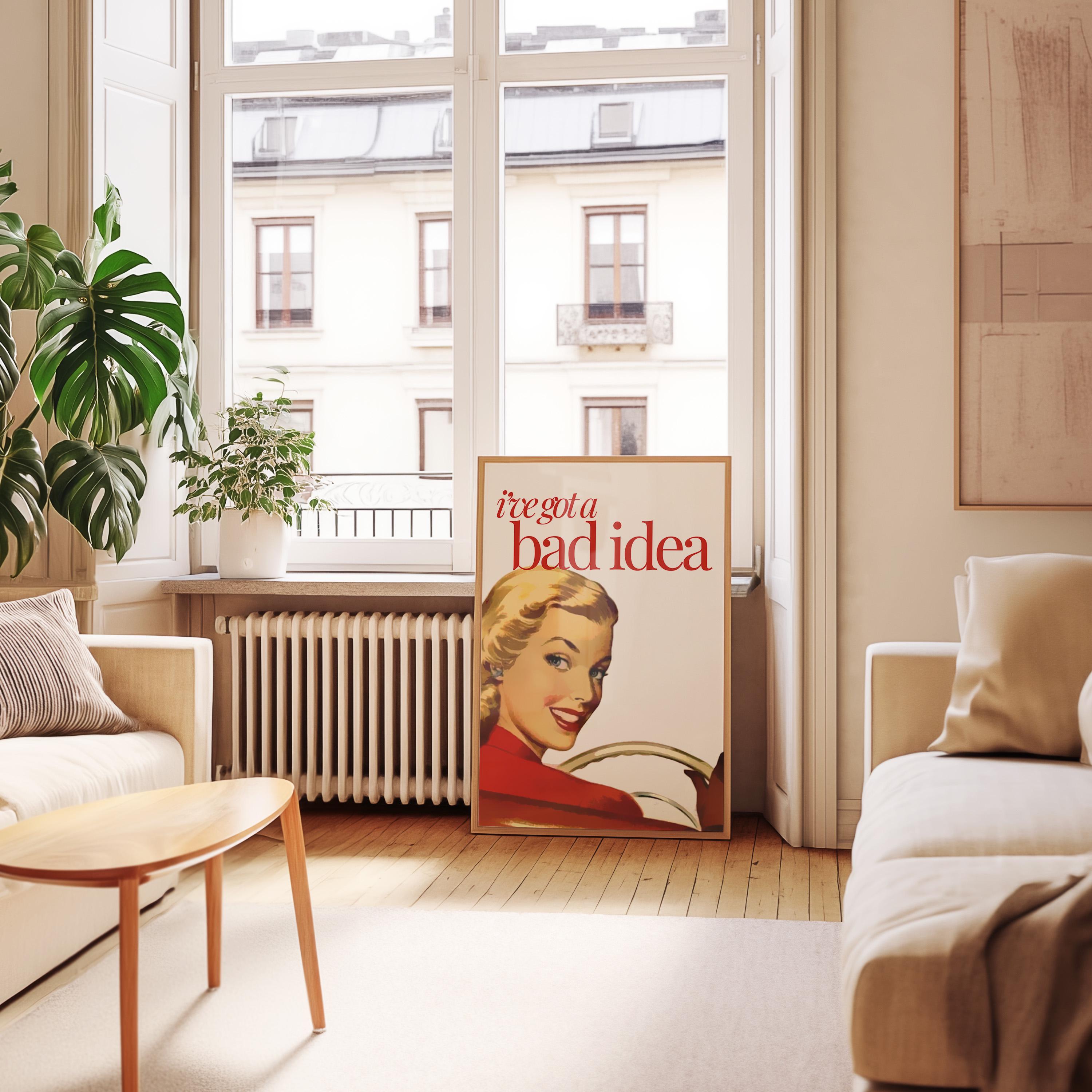 Bad Idea Art, Vintage Aesthetic, PInk Aesthetic Art,Feminist Art,Living Room Decor,Pulp Pinup Art, Pulp Art Print, Retro Funny Women Art