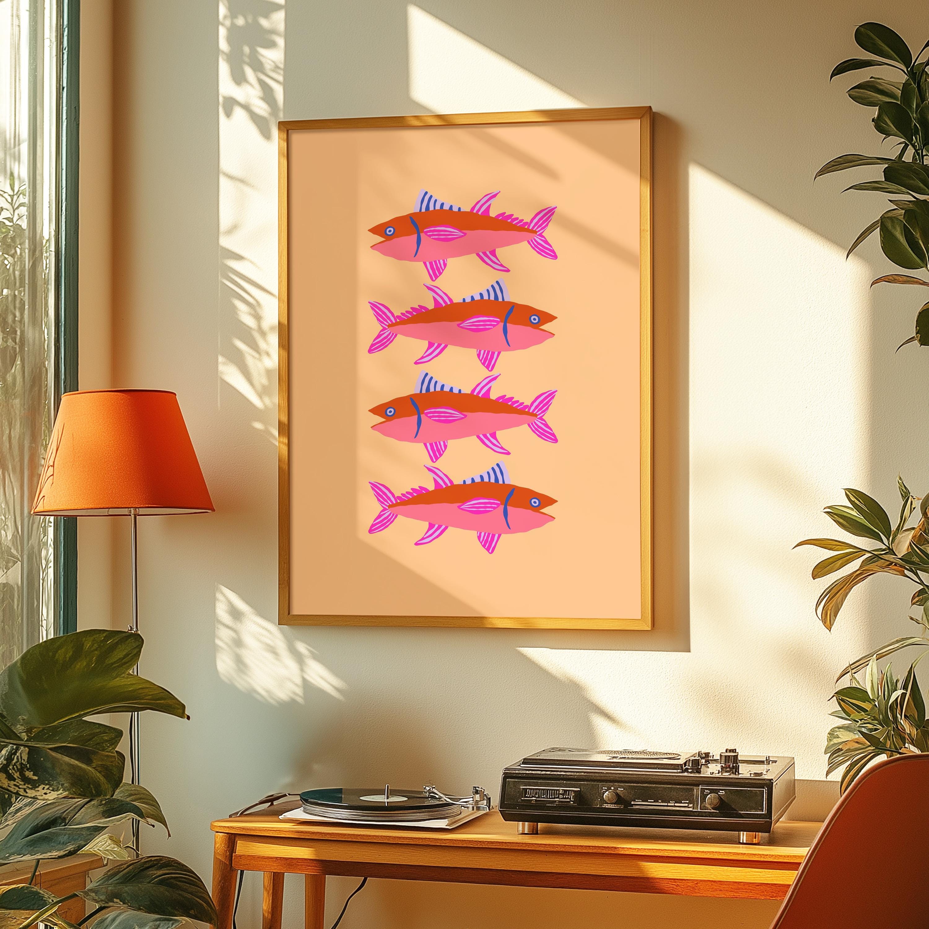 Pink  Poster Print, Fish Wall Art, Trendy Wall Art, Preppy Room Decor, Maximalist Decor, Printable Boho Wall Art, Boho Decor