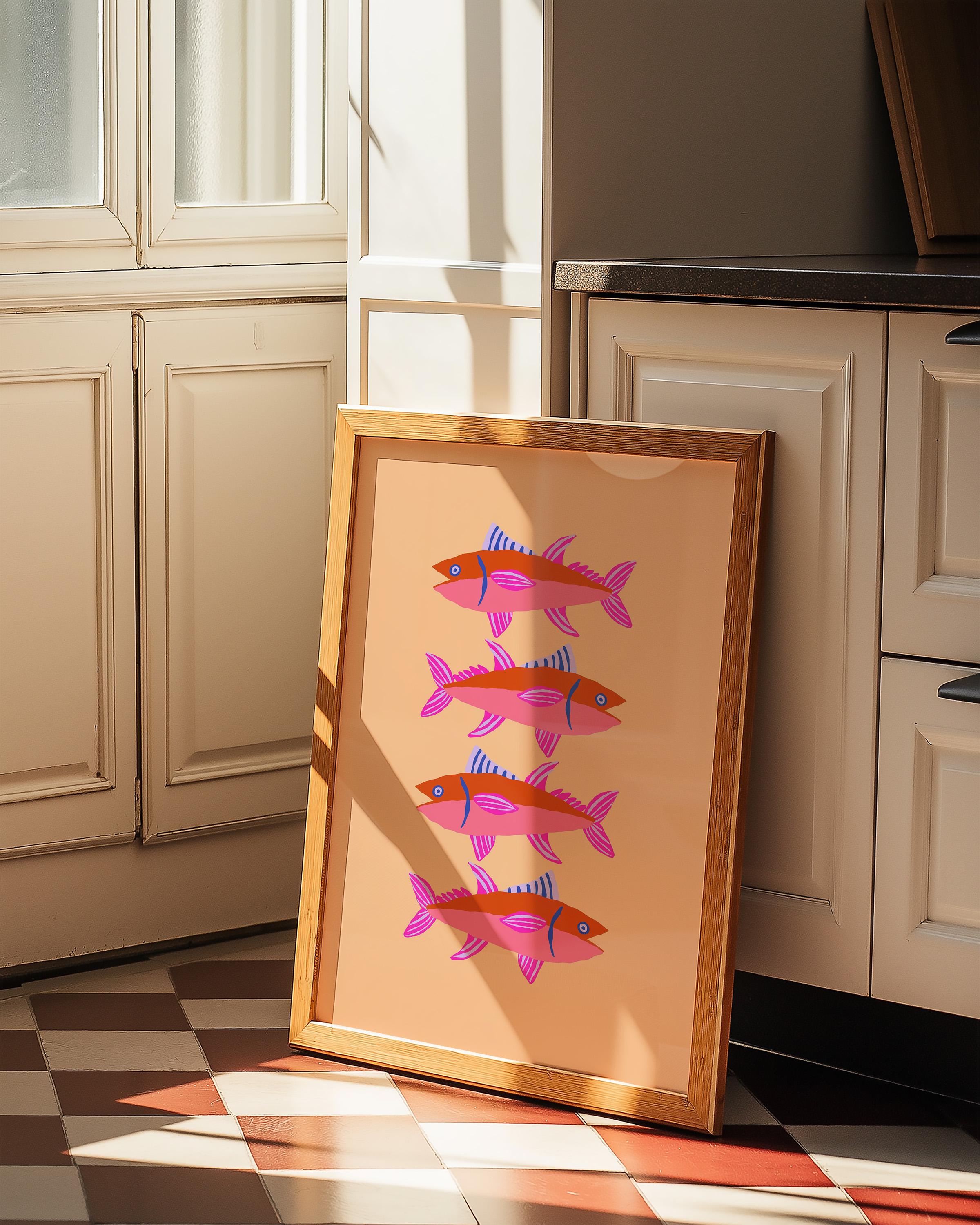 Pink  Poster Print, Fish Wall Art, Trendy Wall Art, Preppy Room Decor, Maximalist Decor, Printable Boho Wall Art, Boho Decor