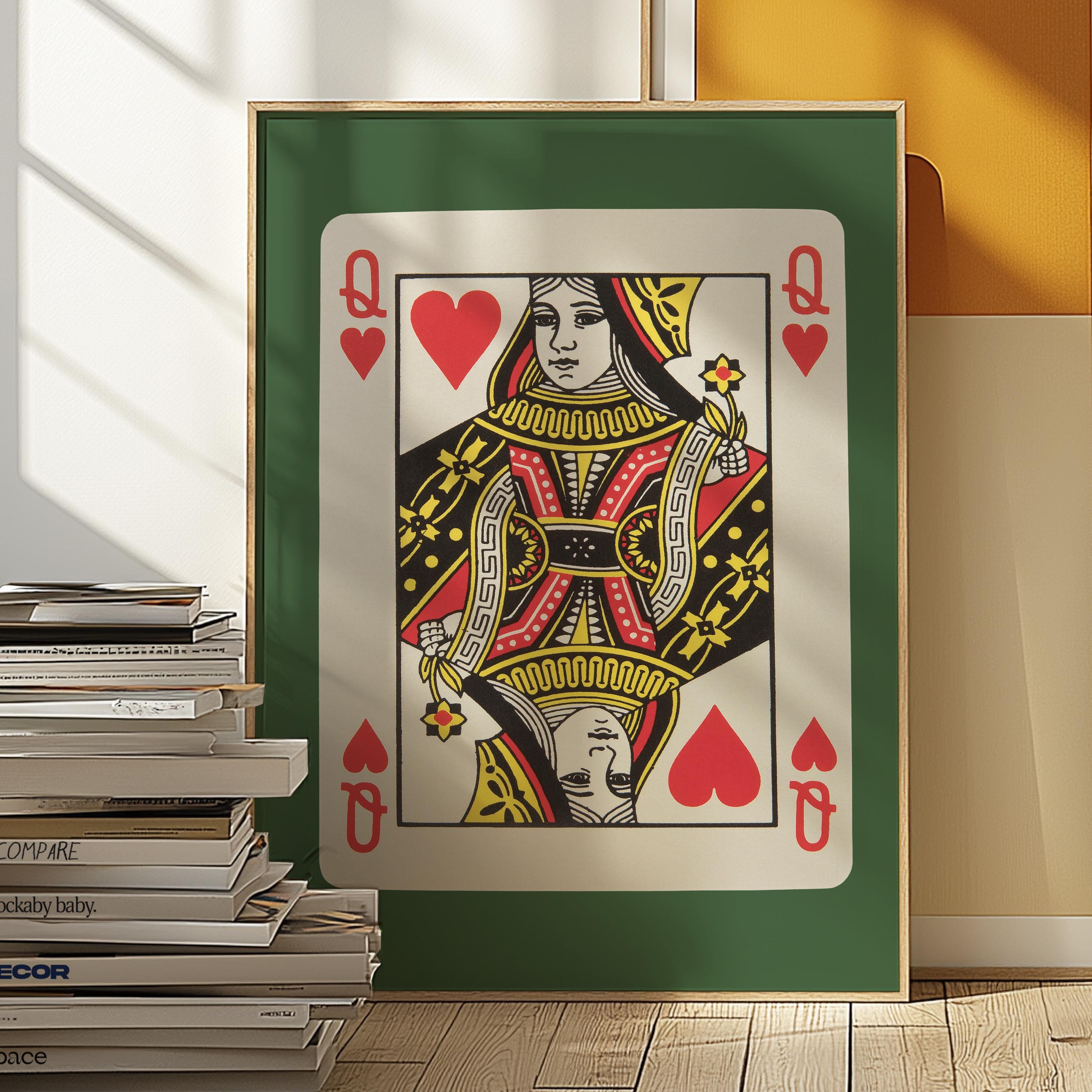 Queen Card Art-Digital Download-Wall Print-Retro Art Print-Queen Of Hearts-Playing Card-Downloadable Art-Trendy Art Print-Preppy Art Prints