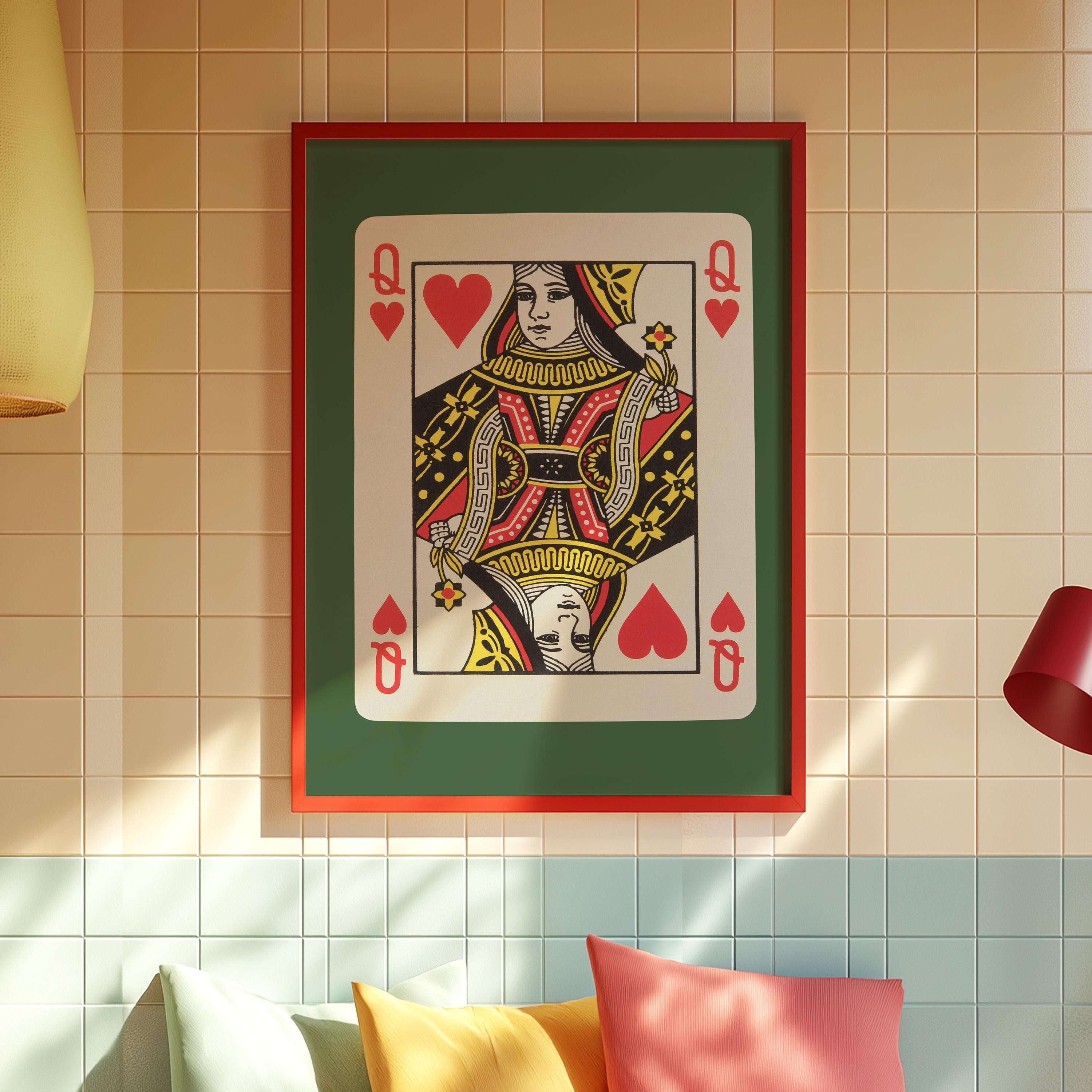 Queen Card Art-Digital Download-Wall Print-Retro Art Print-Queen Of Hearts-Playing Card-Downloadable Art-Trendy Art Print-Preppy Art Prints