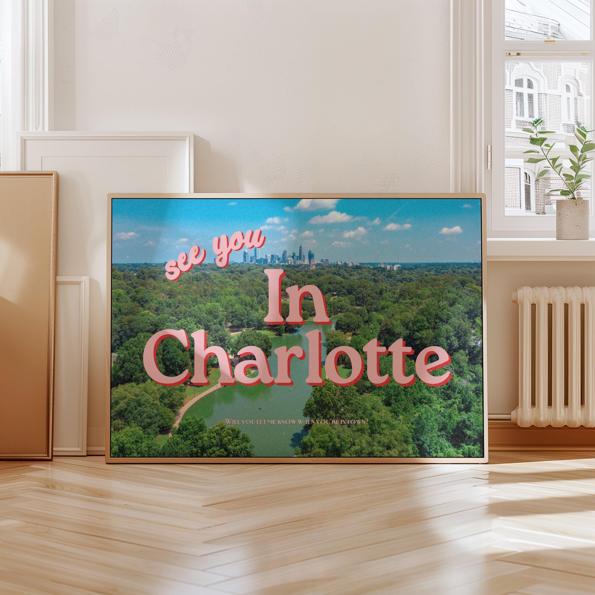 North Carolina Prints, See you in Charlotte, Retro Charlotte Prints, Preppy Art, Charlotte Art poster, North Carolina Art Poster, NC Poster