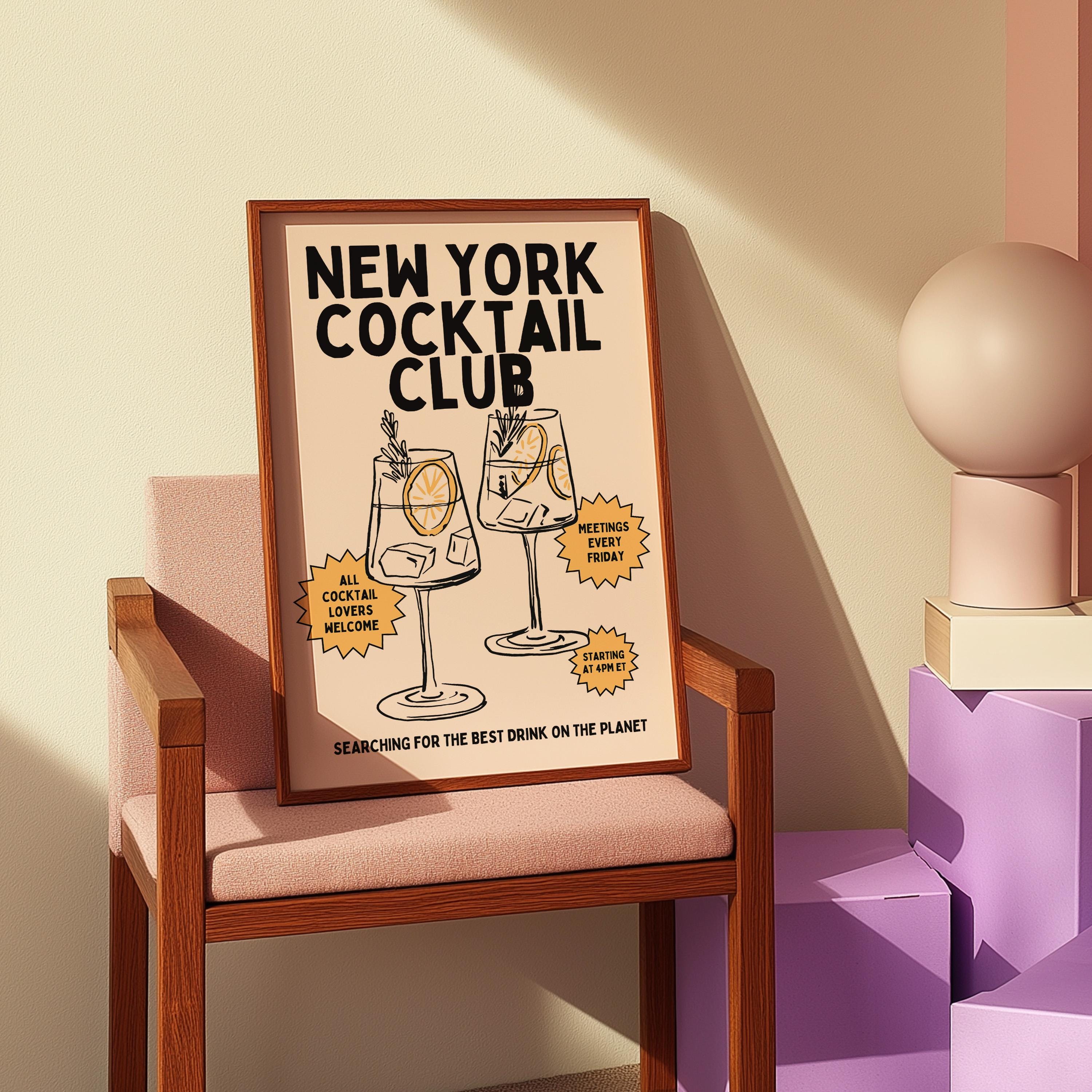 New York Cocktail Club, Digital Prints-Wall Art-Cocktail Art Print-New York Art-bar cart accessories-Cocktail Art-Bar Cart Prints