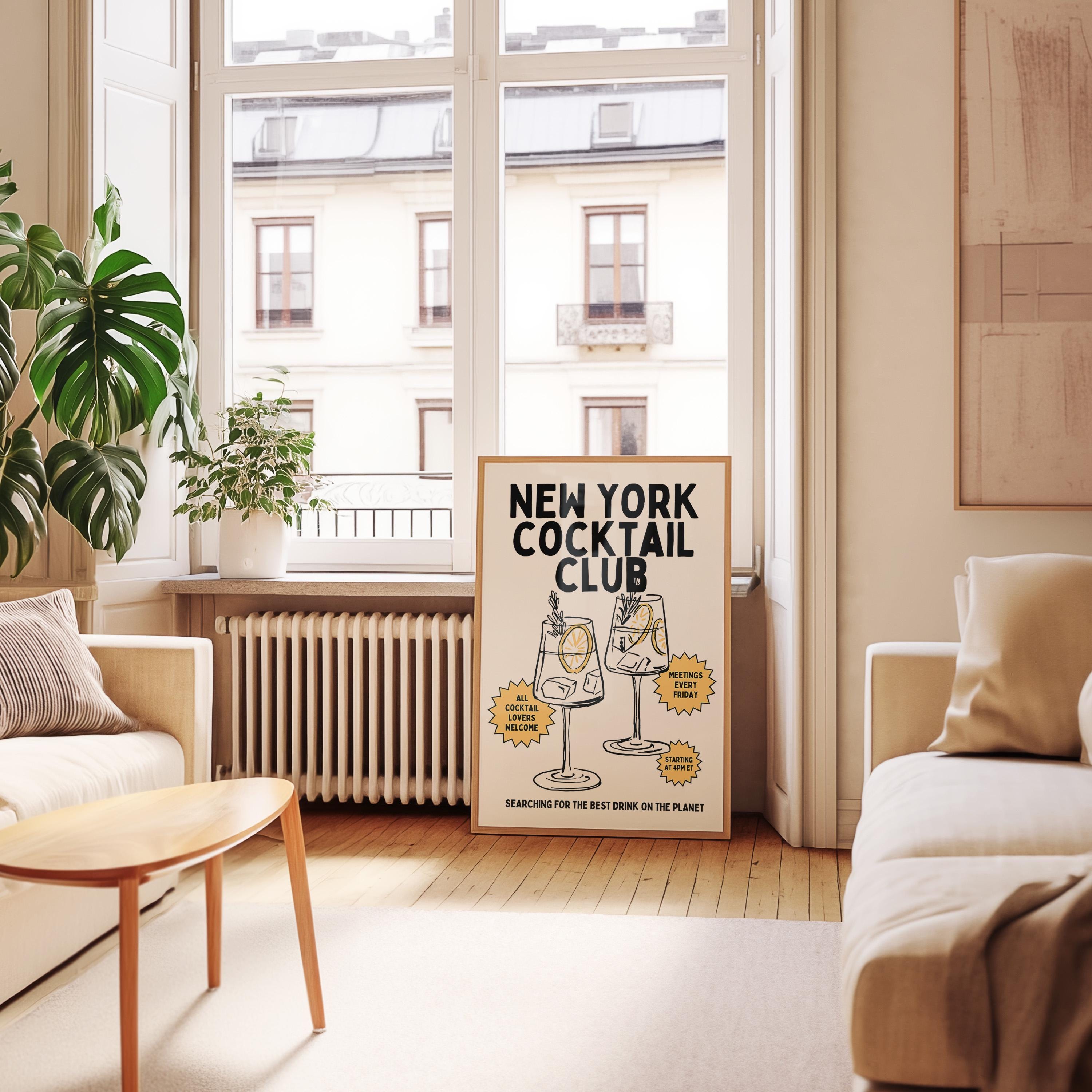 New York Cocktail Club, Digital Prints-Wall Art-Cocktail Art Print-New York Art-bar cart accessories-Cocktail Art-Bar Cart Prints