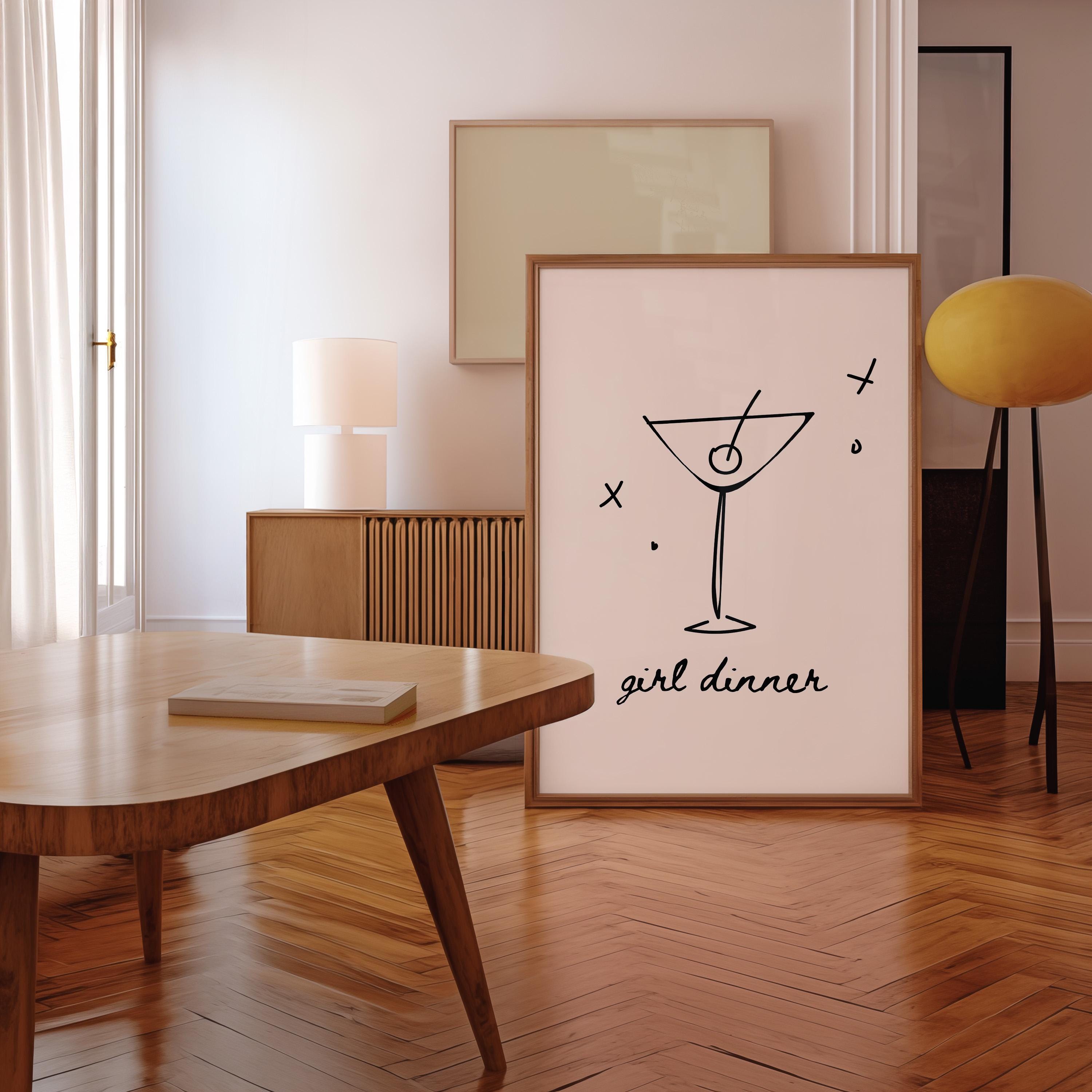 Girl Dinner Art-Digital Download-Martini Art-Retro Print-Cheers Print-Trendy Art-Minimalist Art Print-Girly Art-Cocktail Art-Bar Cart Art