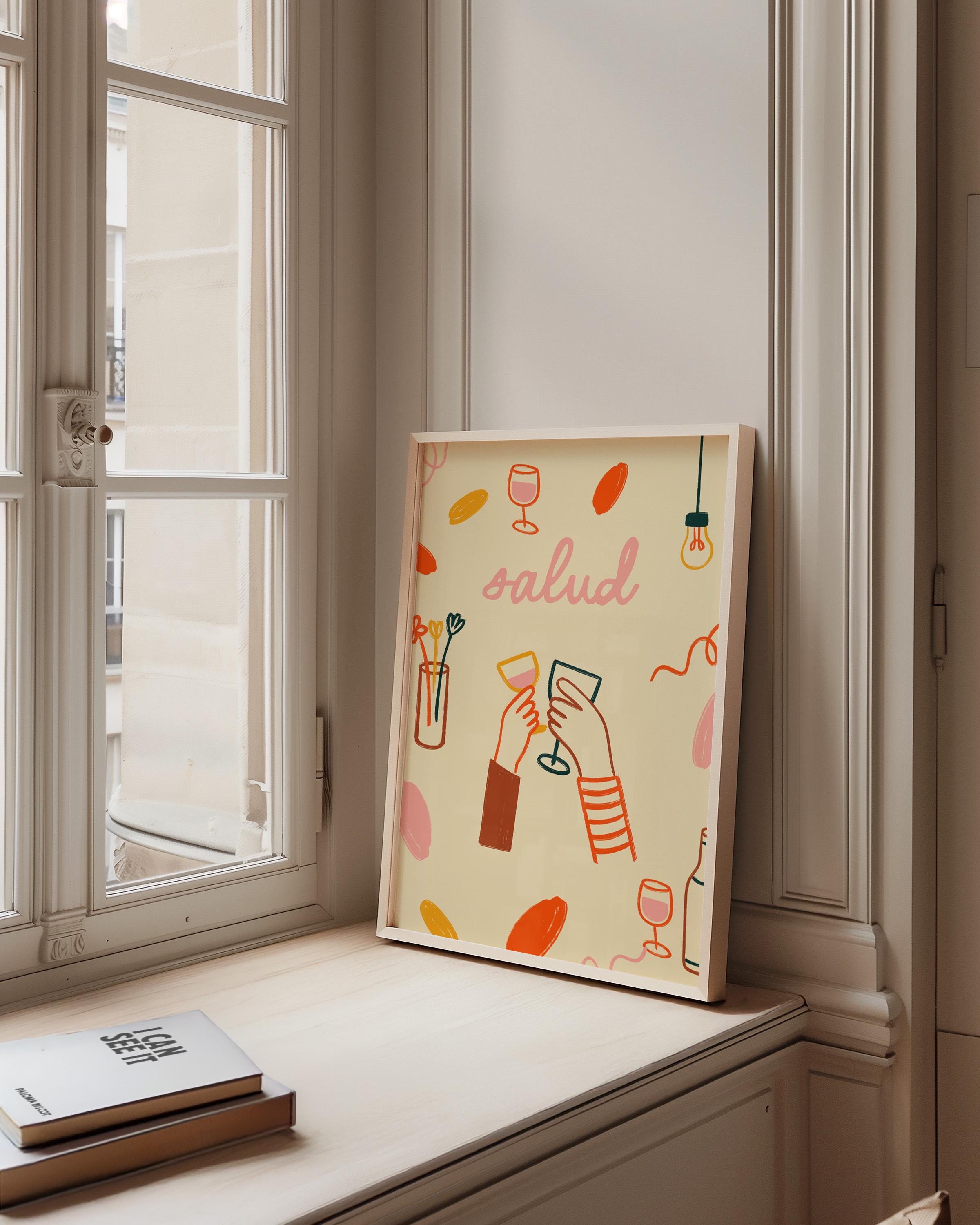 Salud Art Print, Cheers Neutral Poster, Retro Wine Print, Salud Cheers Print, Trendy Art, Bar Cart Prints, GS Print Shoppe