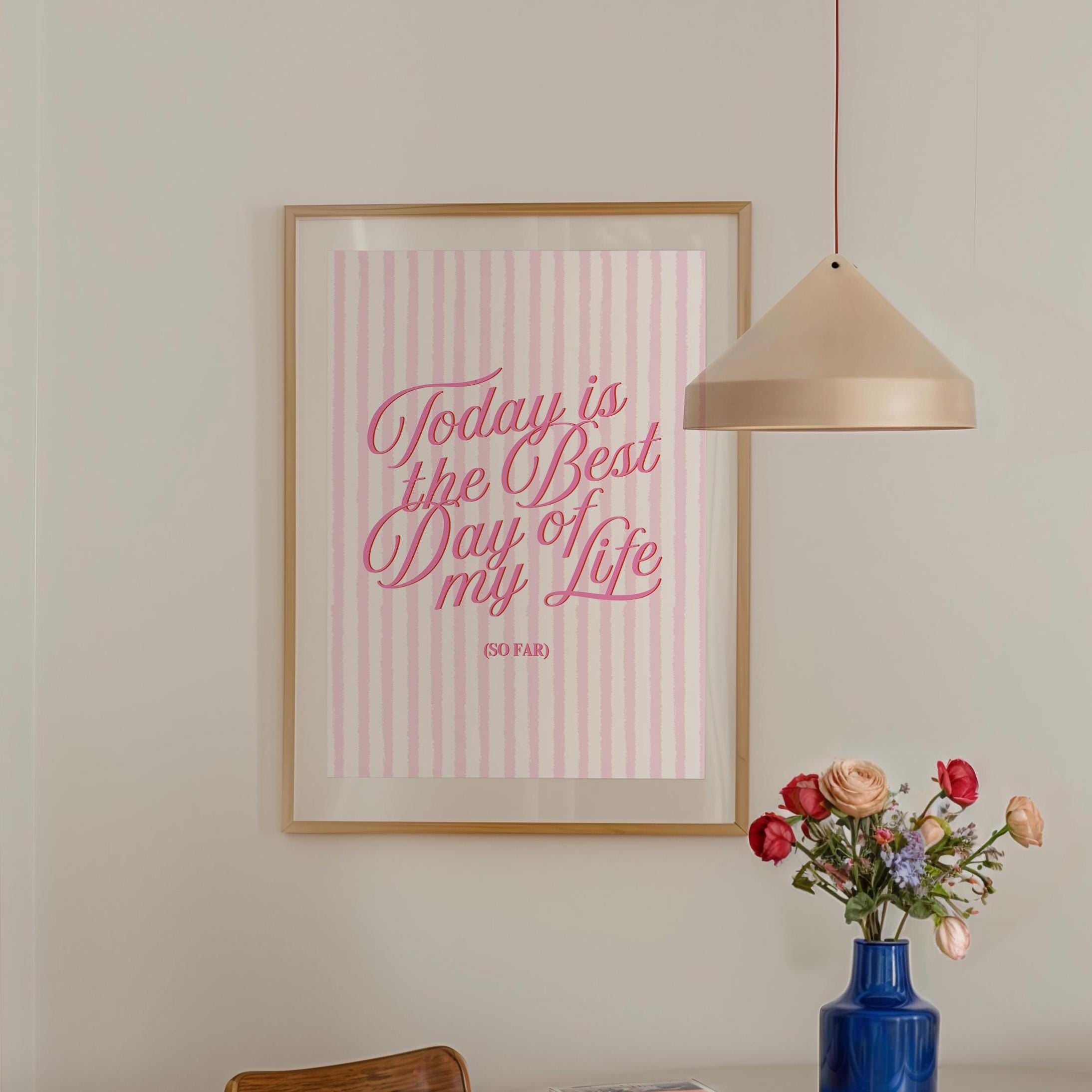 Best day poster, Pink Wall Art, Preppy College Dorm Room Decor,Girly Poster, Daily Affirmation quote, Pink Striped Decor, Digital Art