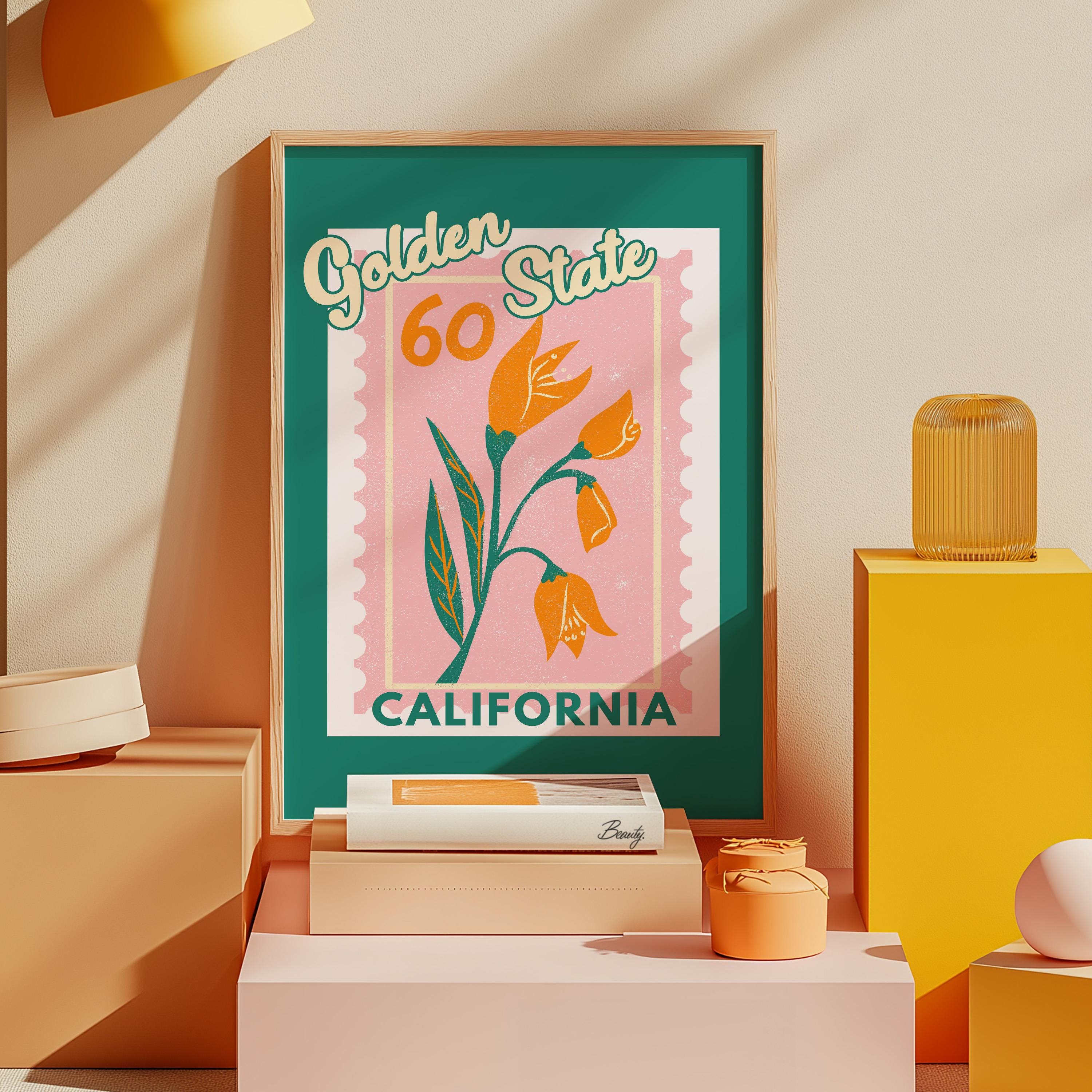 California Poppy Art,Digital Art Download,Colorful California Wall Art,Cute Trendy Art,Golden State Posters,Cali Wall Poster,Orange Posters