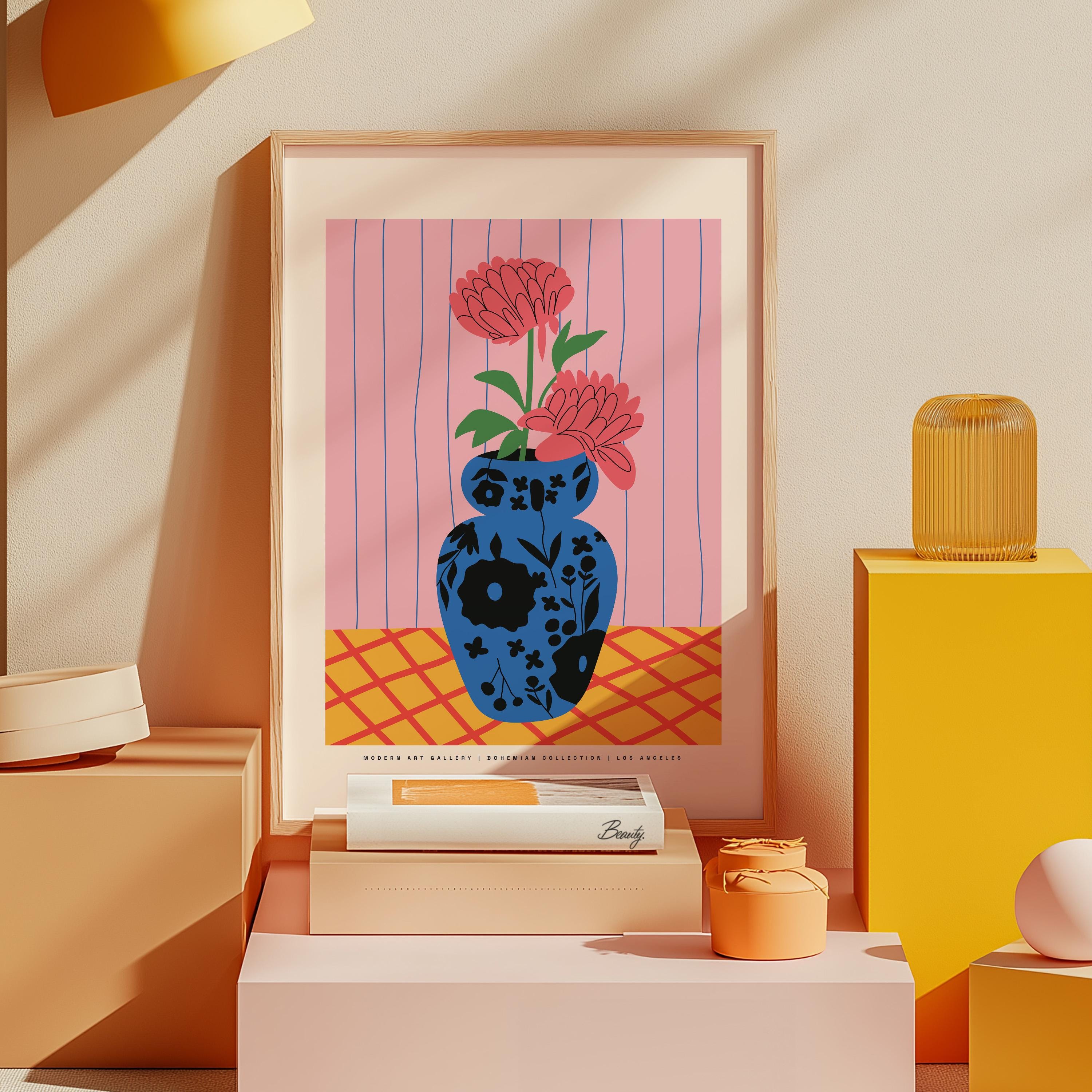 Pink Flower Bouquet Art, Abstract Floral Art, Wall Art Print, Digital Downloads, Botanical Art, Pink Floral Posters, Pink Art Print