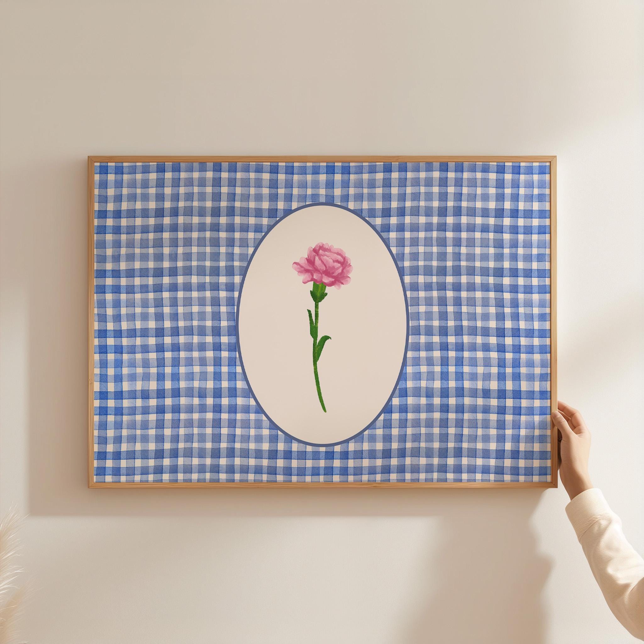 Retro Flower, Digital Print, Wall Print, Retro Art, Floral Art, Trendy Girly Print Art, GS print Shoppe, Trendy Floral Art, Blue Checker Art