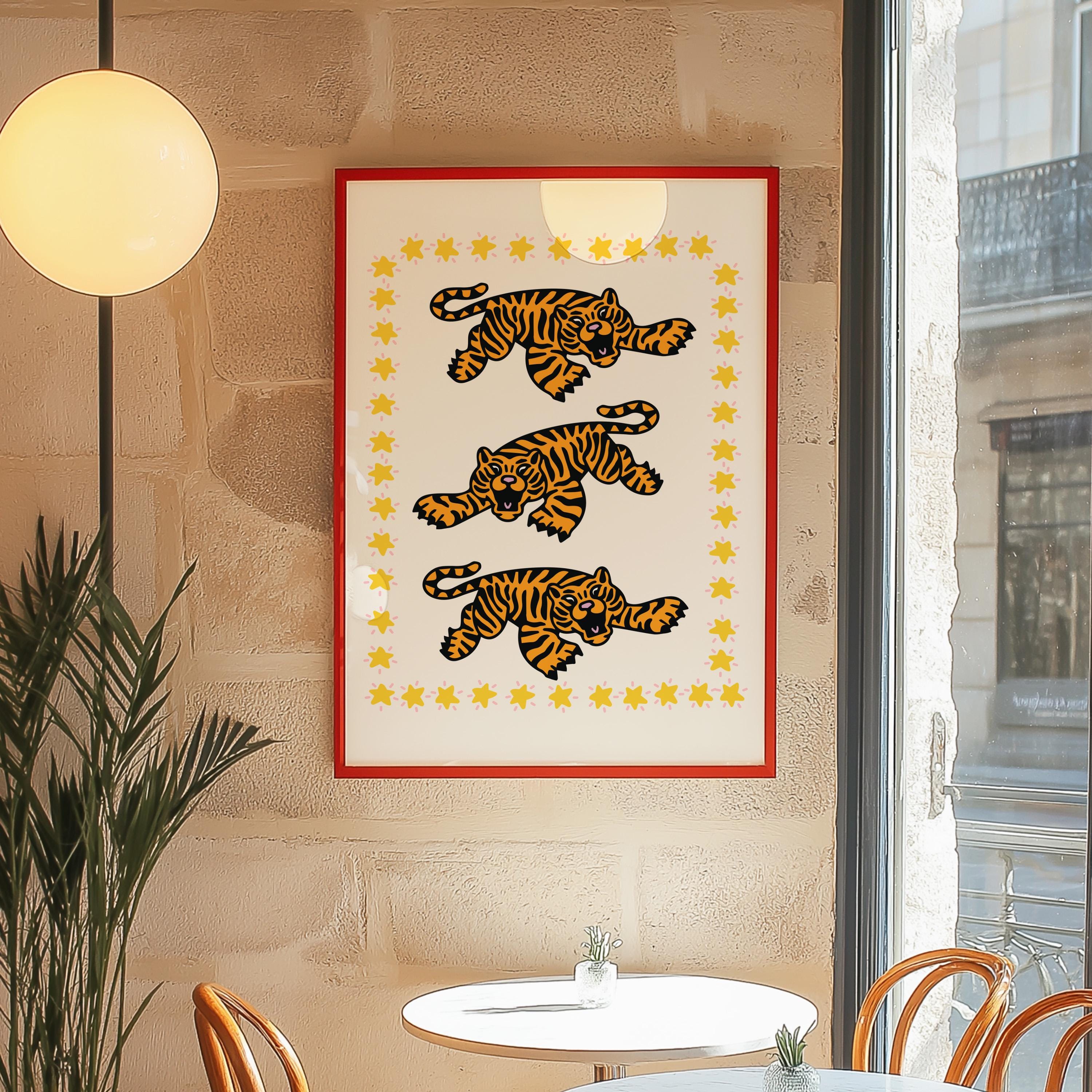 Tiger Art Print, White and Orange Art, Kids Art Print, Tiger Art, Tiger Posters, Tiger Cartoon Print, Funny Cute Animal Art, GS print shoppe