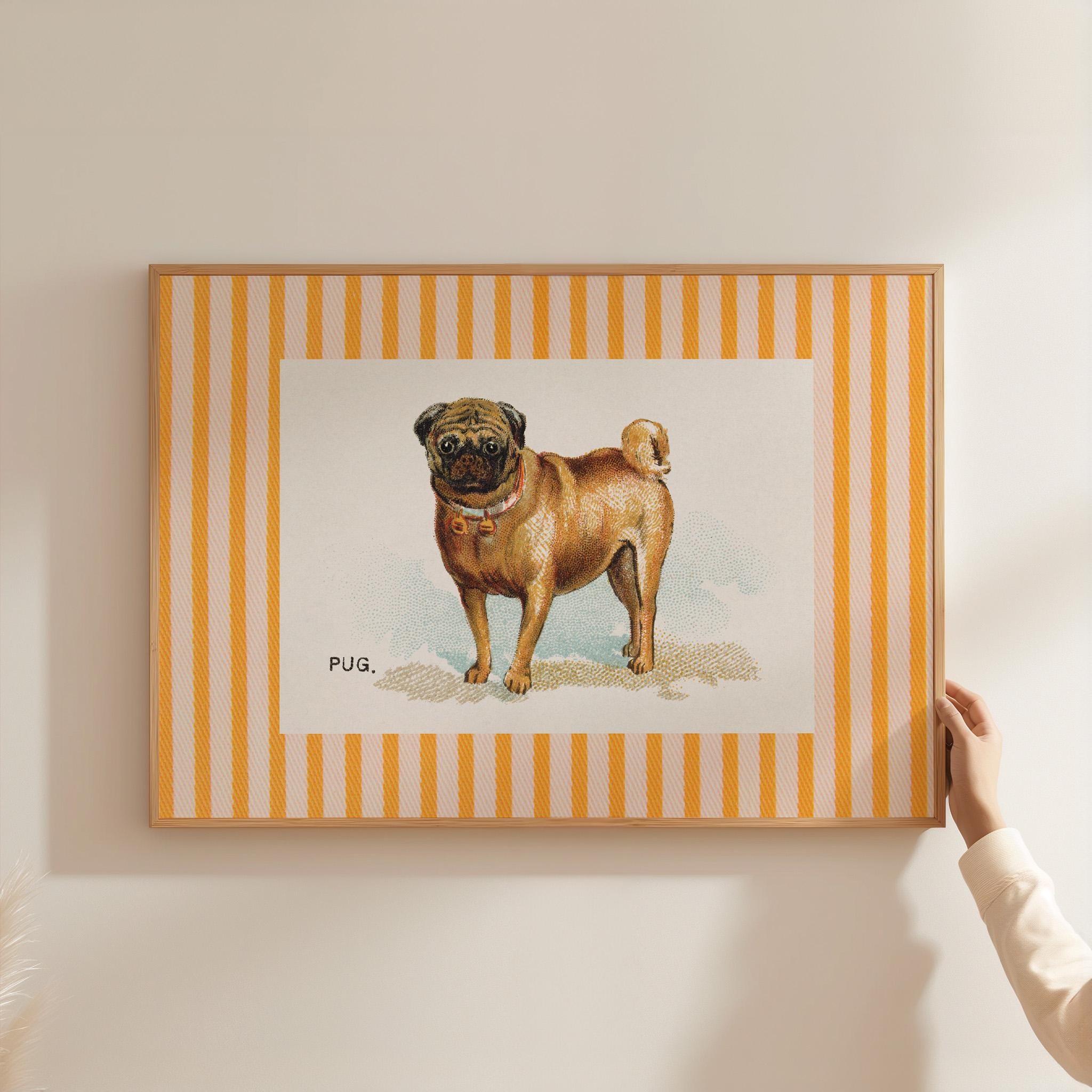 Fun Dog Poster, Vintage Animal Print, Orange Dog Picture, Whimsical Dog Art, Colorful Dog Decor, Pug Lover Art, GS Print Shoppe, Pug Art