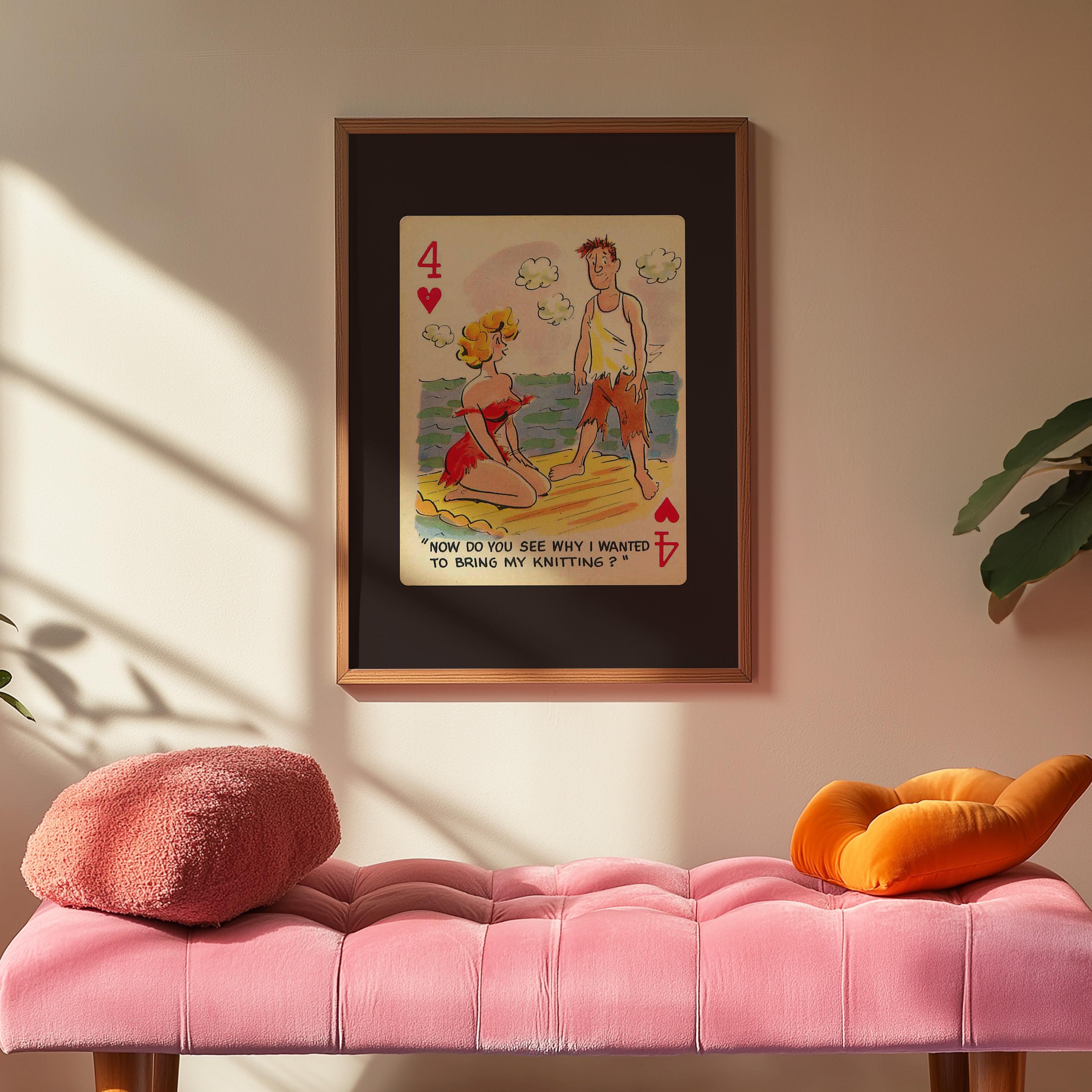 Comic Wall Art, Funny Wall Art, Playing Card Print, Feminist Art, Retro Art Print, Vintage Playing Card, Girly Cartoon Art, Apartment Art