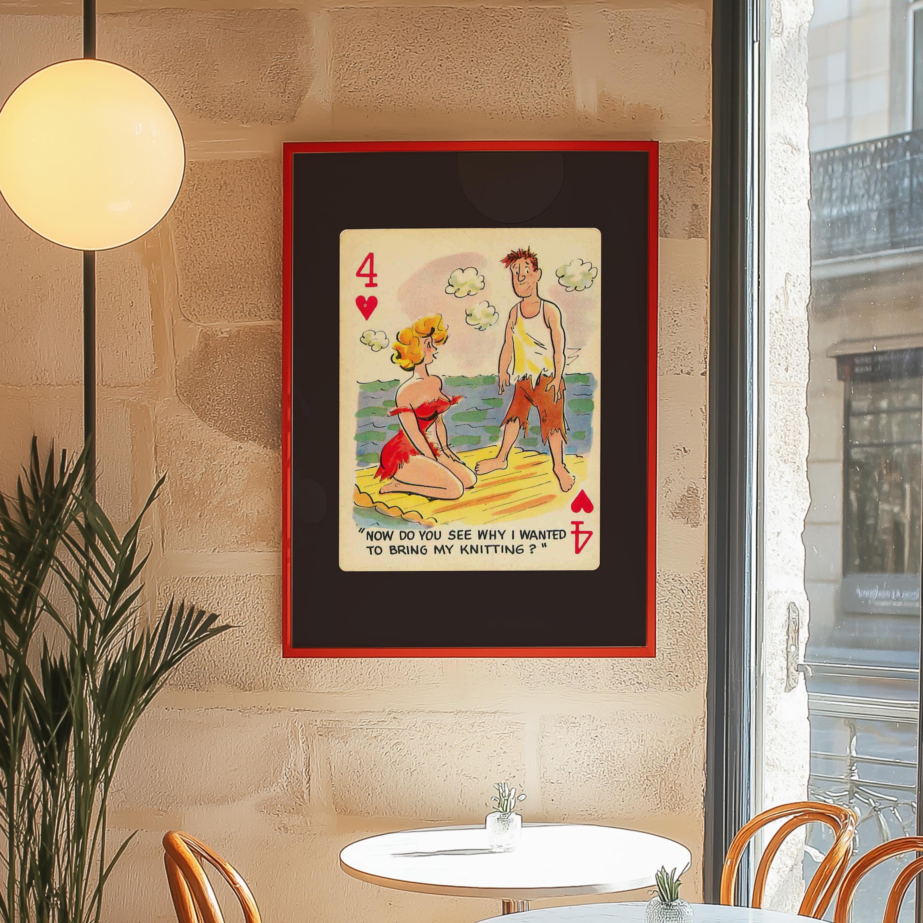 Comic Wall Art, Funny Wall Art, Playing Card Print, Feminist Art, Retro Art Print, Vintage Playing Card, Girly Cartoon Art, Apartment Art