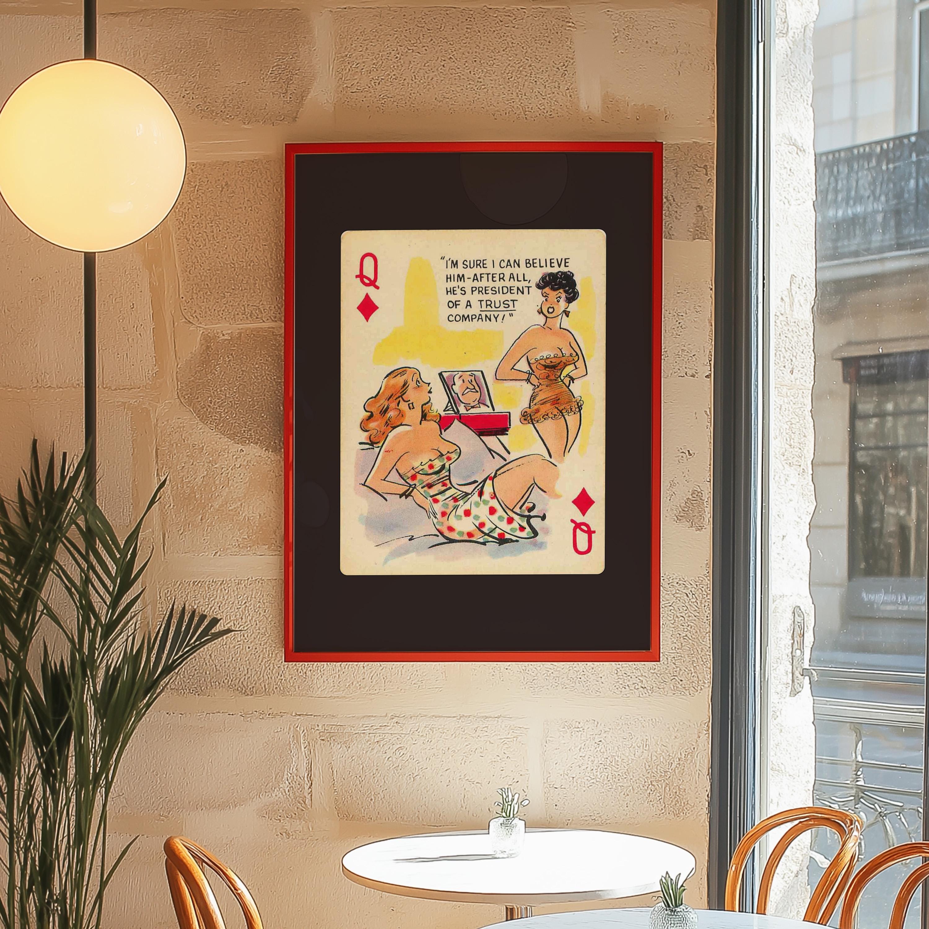 Comic Wall Art, Funny Wall Art, Playing Card Print, Feminist Art, Retro Art Print, Vintage Playing Card, Girly Cartoon Art, Apartment Art