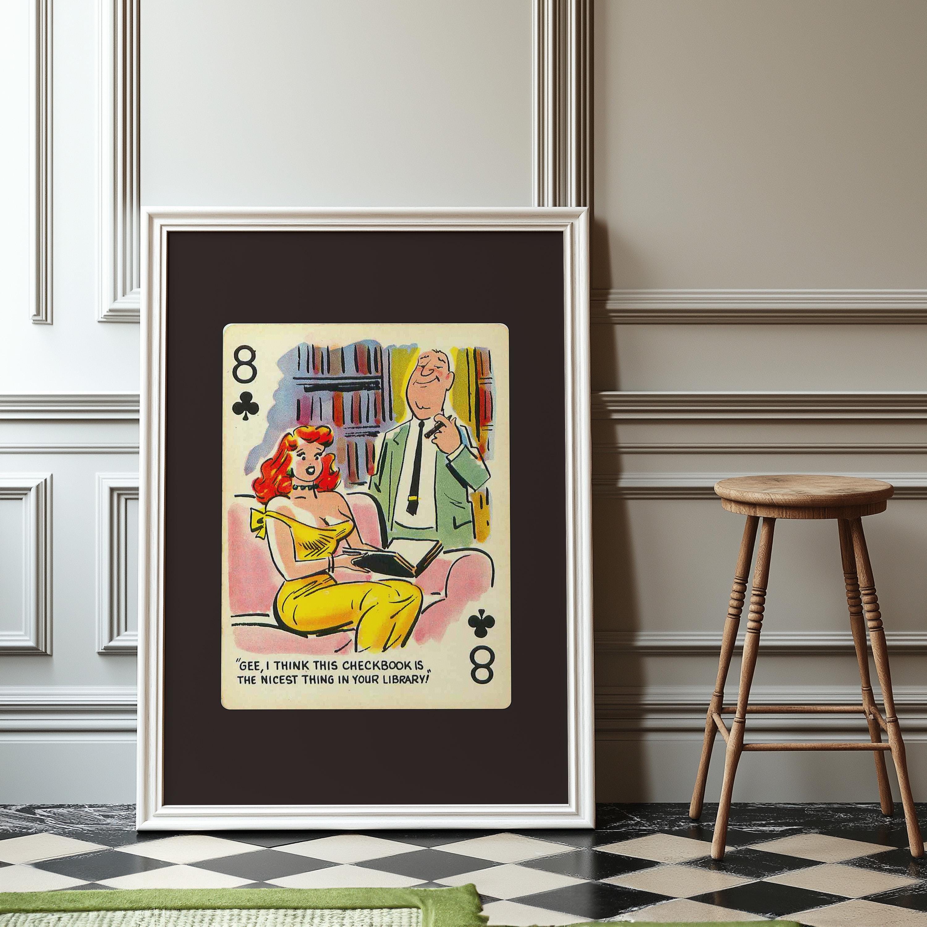 Comic Wall Art, Funny Wall Art, Playing Card Print, Feminist Art, Retro Art Print, Vintage Playing Card, Girly Cartoon Art, Apartment Art