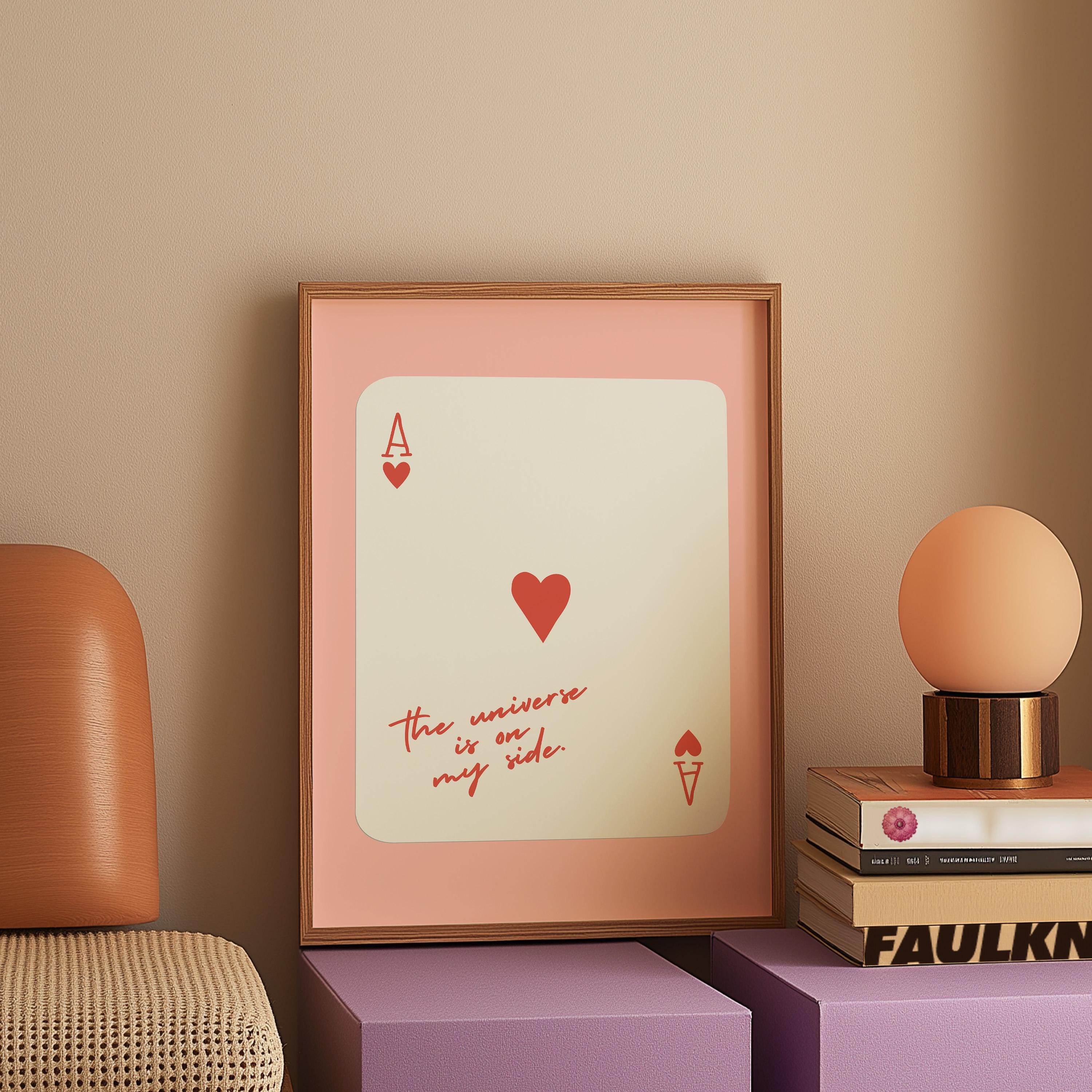 Ace of Hearts,Lucky Girl Quote,Retro Card Posters,Lucky Girl Syndrome Art,Trendy Wall Art,Aesthetic Print,Dorm Art,Ace of Hearts Art