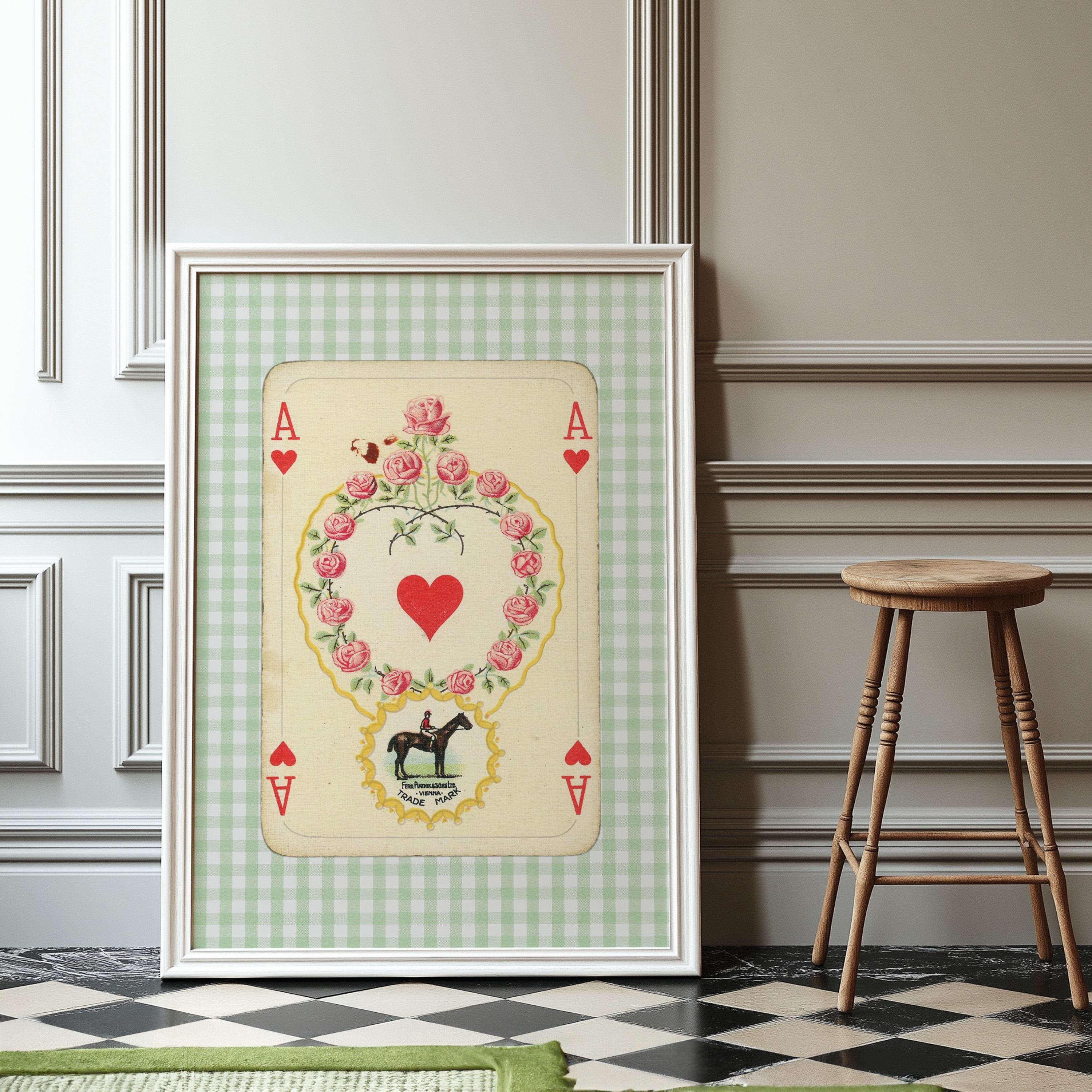 Vintage Playing Card Poster, Whimsical Playing Card, Retro Art Wall Decor, Poker Card Artwork, Home Decor, Heart Card Art, GS print Shoppe