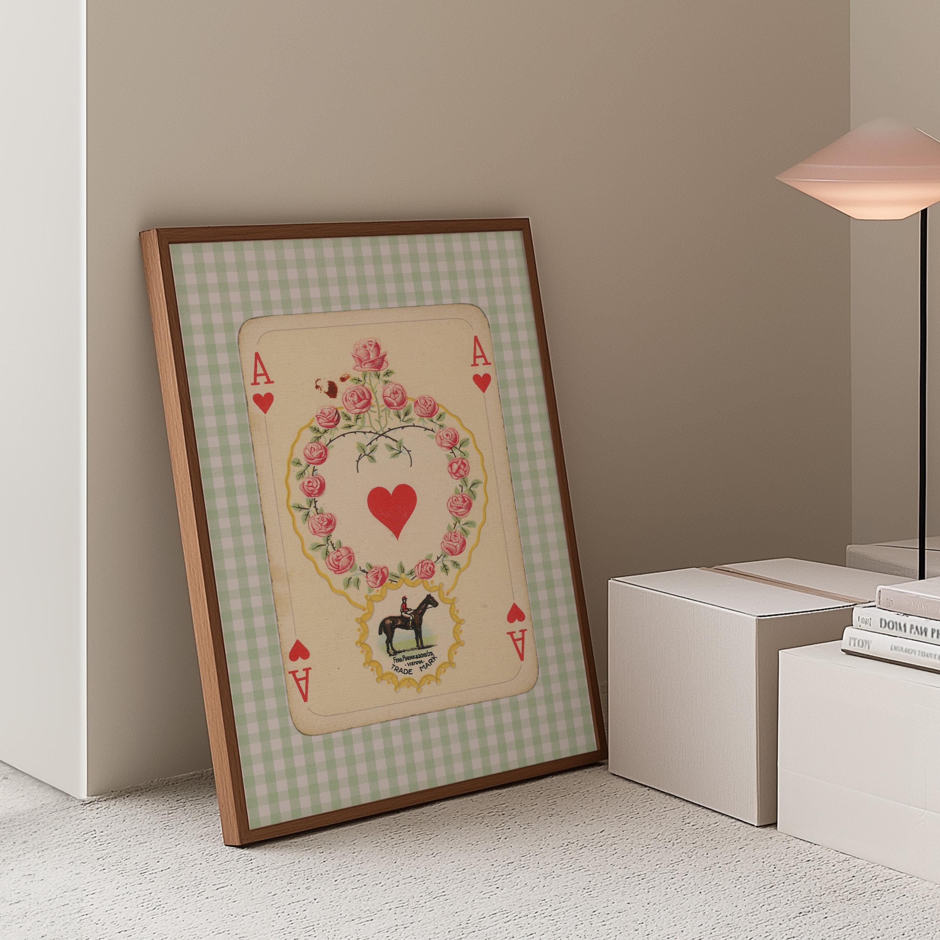 Vintage Playing Card Poster, Whimsical Playing Card, Retro Art Wall Decor, Poker Card Artwork, Home Decor, Heart Card Art, GS print Shoppe