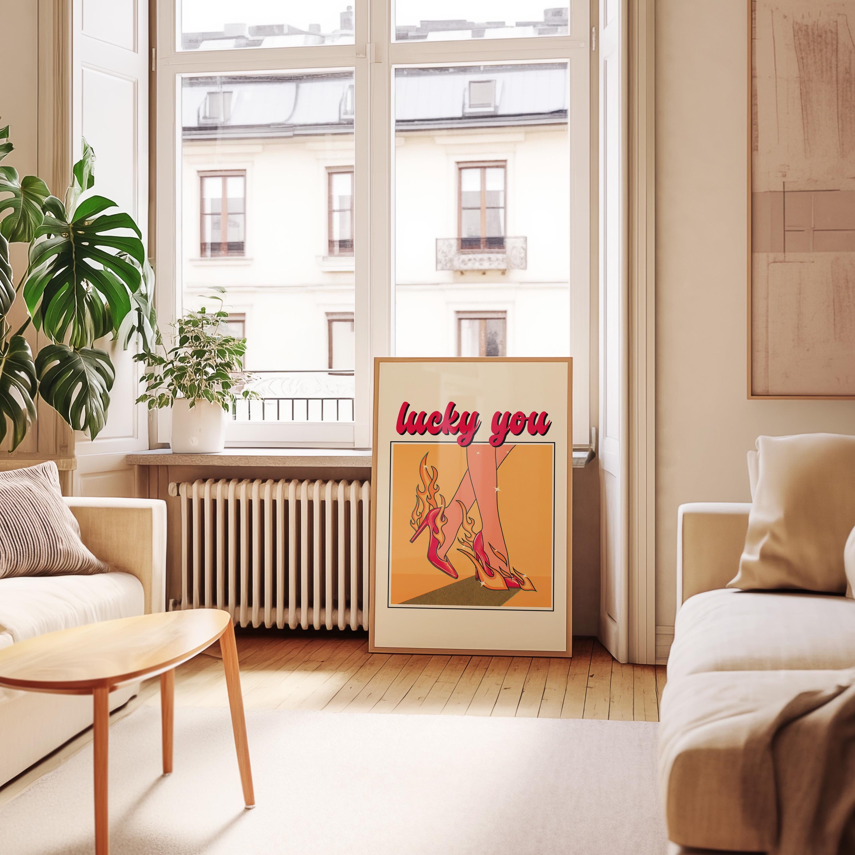 Retro Shoes Print, Vintage Wall Art, Modern Decor, Illustration Art, Stiletto Art Print, Lucky You Art, Y2K Art Print, Large Posters