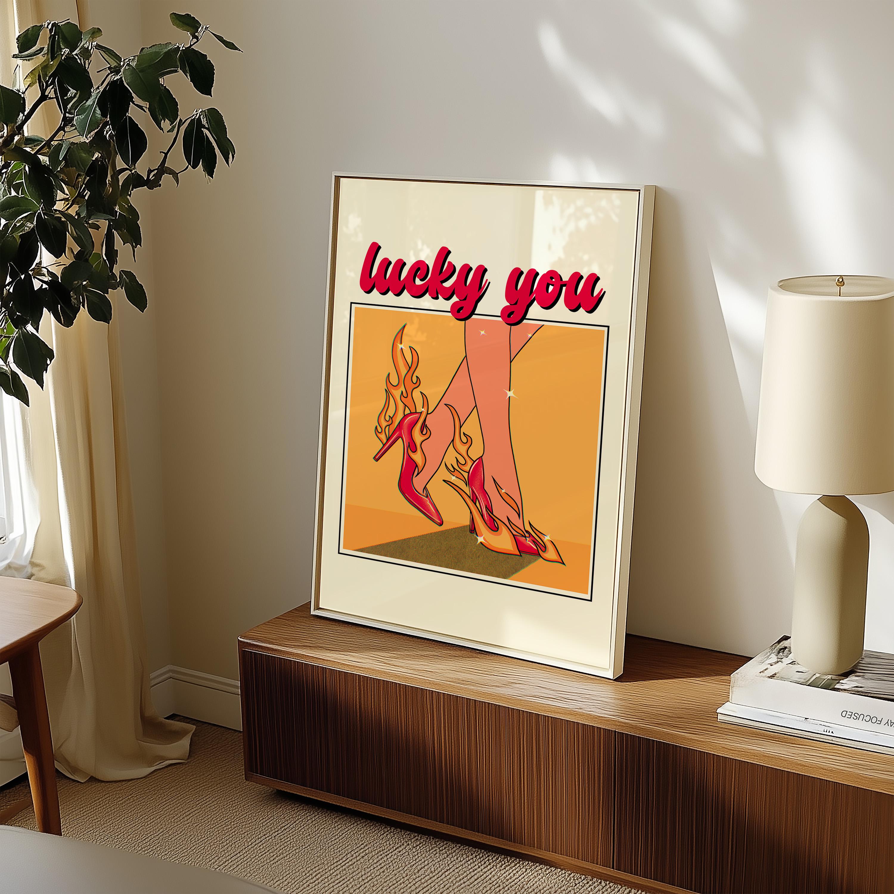 Retro Shoes Print, Vintage Wall Art, Modern Decor, Illustration Art, Stiletto Art Print, Lucky You Art, Y2K Art Print, Large Posters